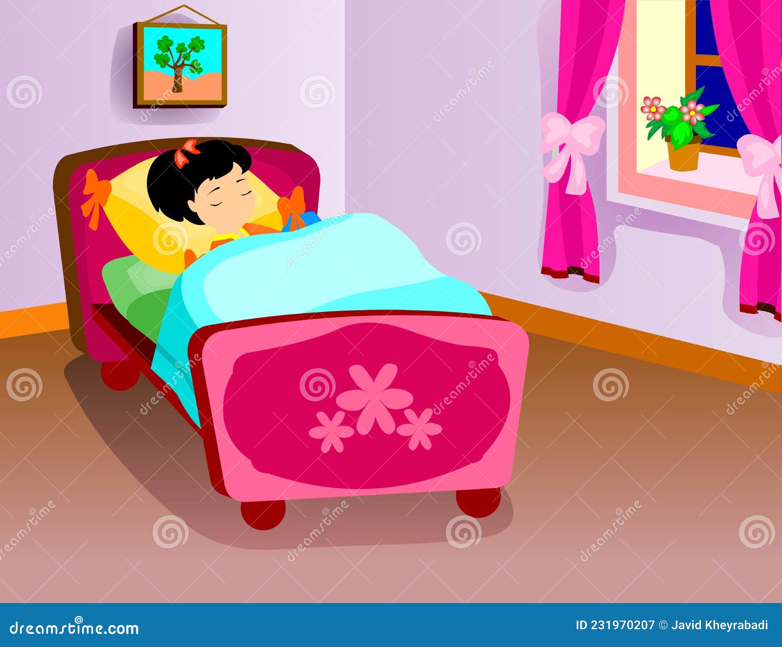 Child Girl Sleeping in Bed Illustration Stock Illustration ...