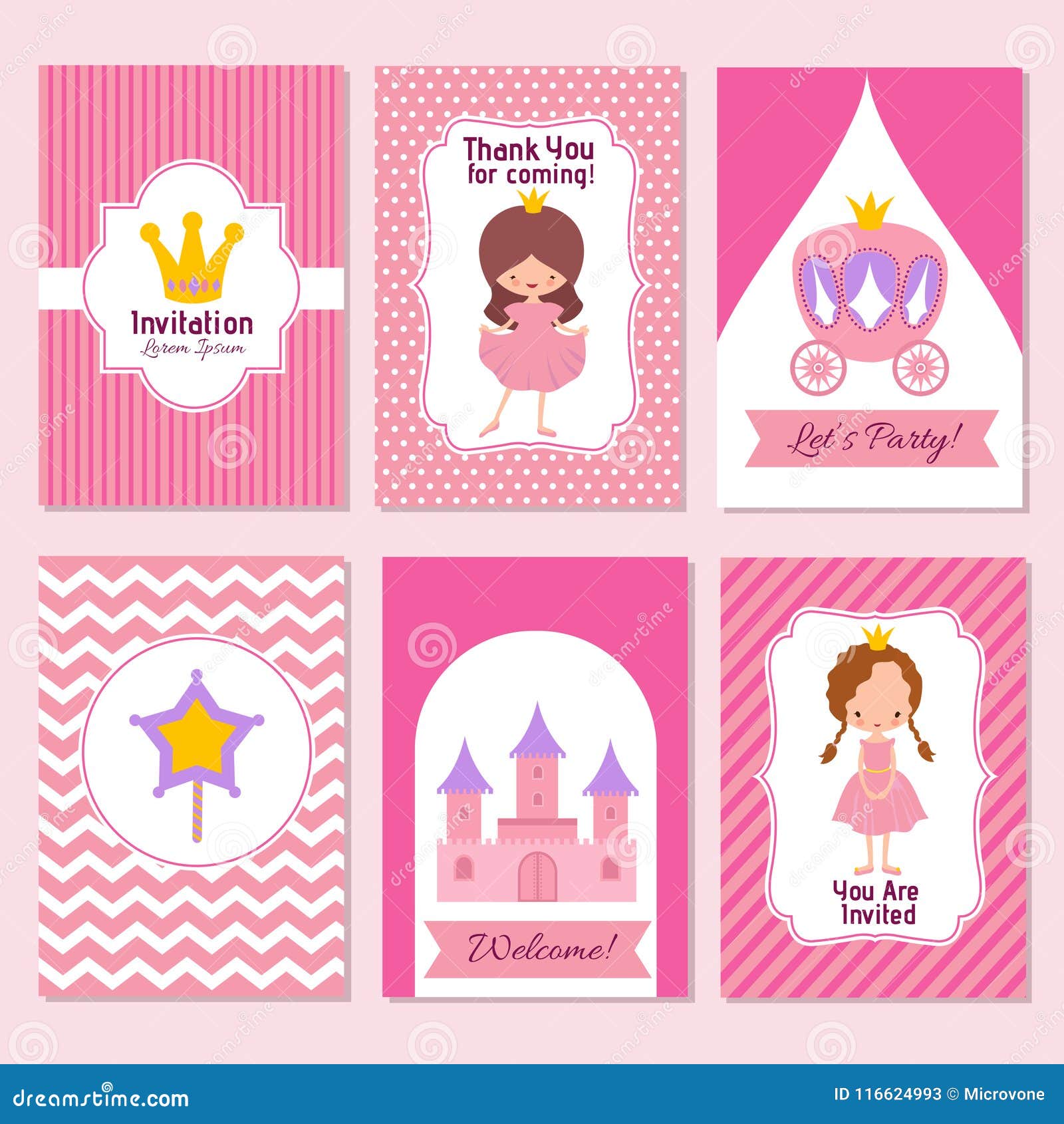 child happy birthday and princess party pink invitation vector princess party template