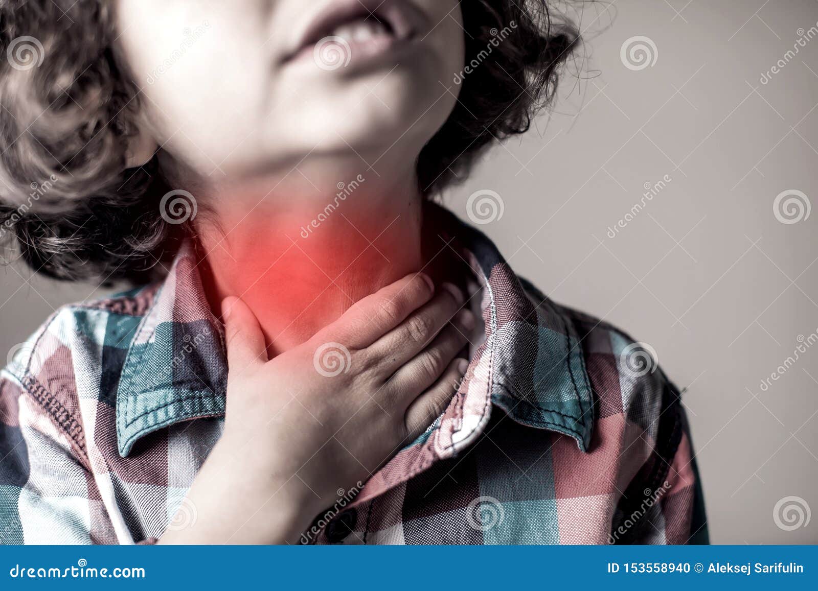 Child Have Sore Throat Sick Children Healthcare And Medicine Concept