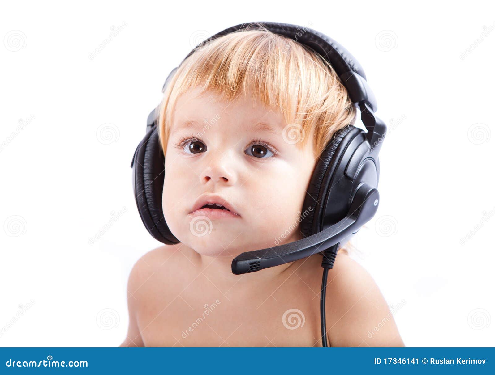 Child with headphones stock image. Image of beauty, months 17346141