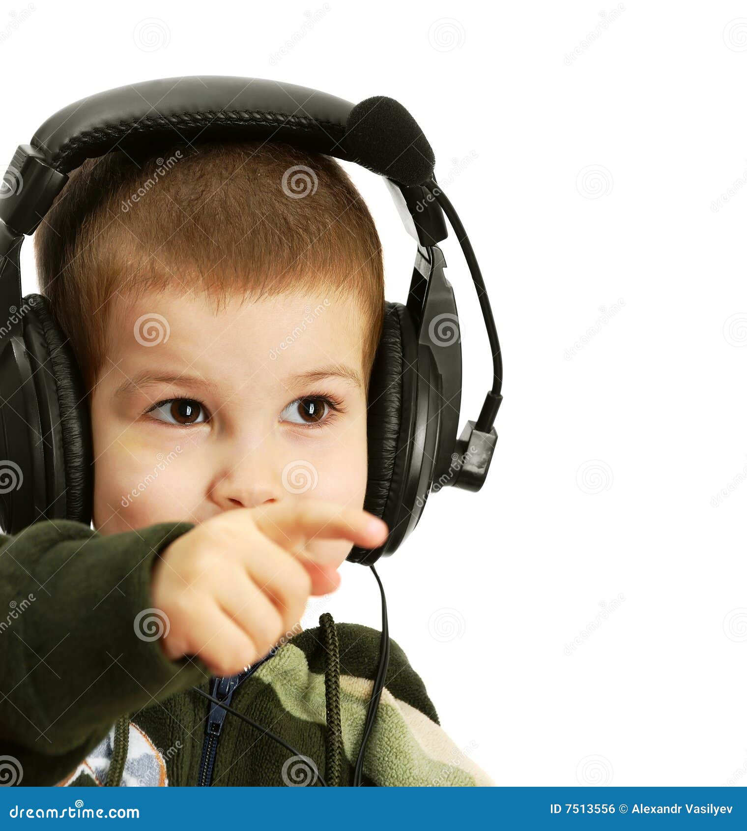 The child in headphones stock photo. Image of stereo, white 7513556