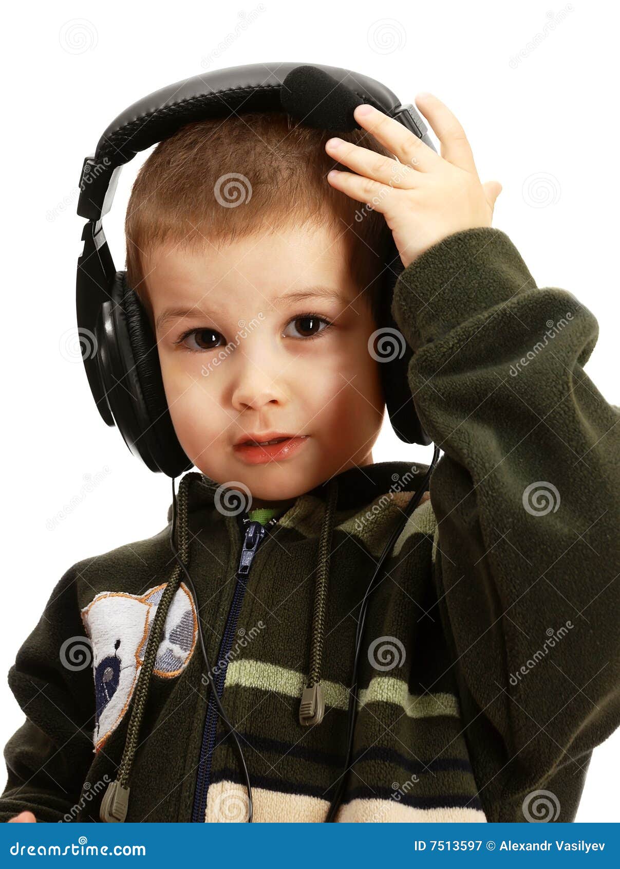 The child in headphones stock image. Image of eyes, isolated 7513597