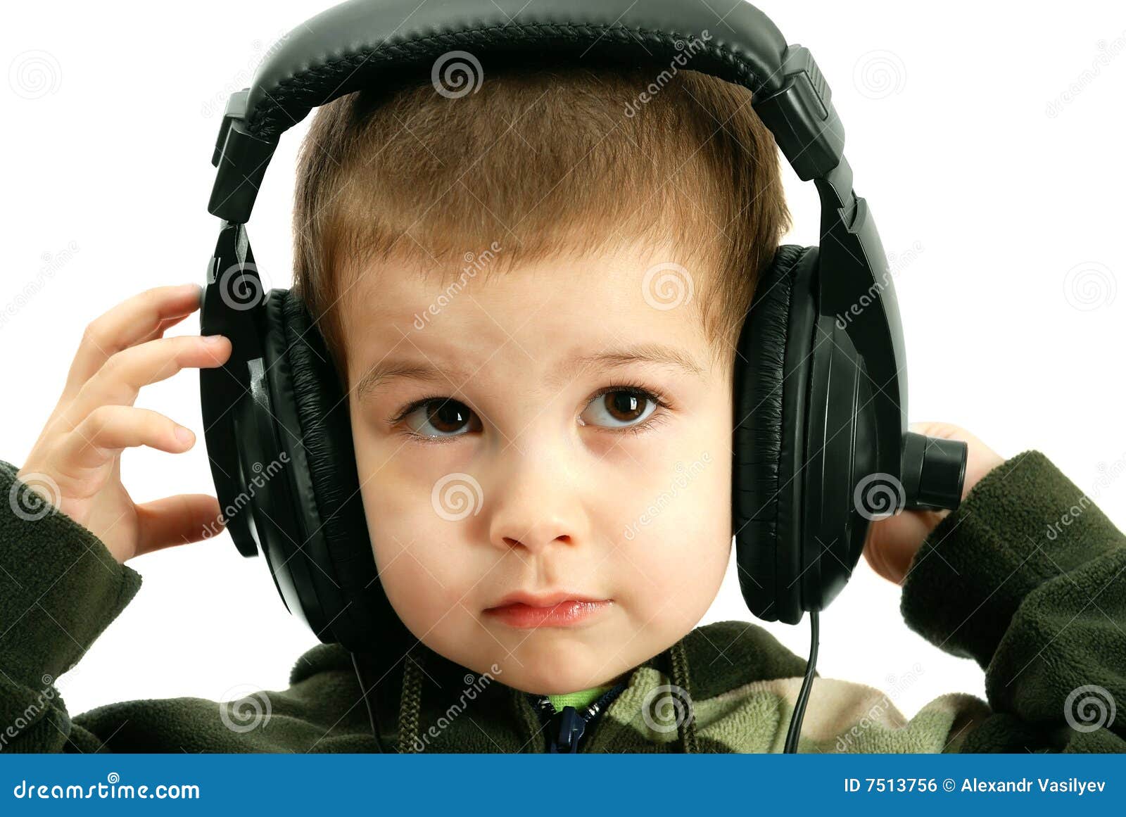 The child in headphones stock photo. Image of baby, isolated 7513756