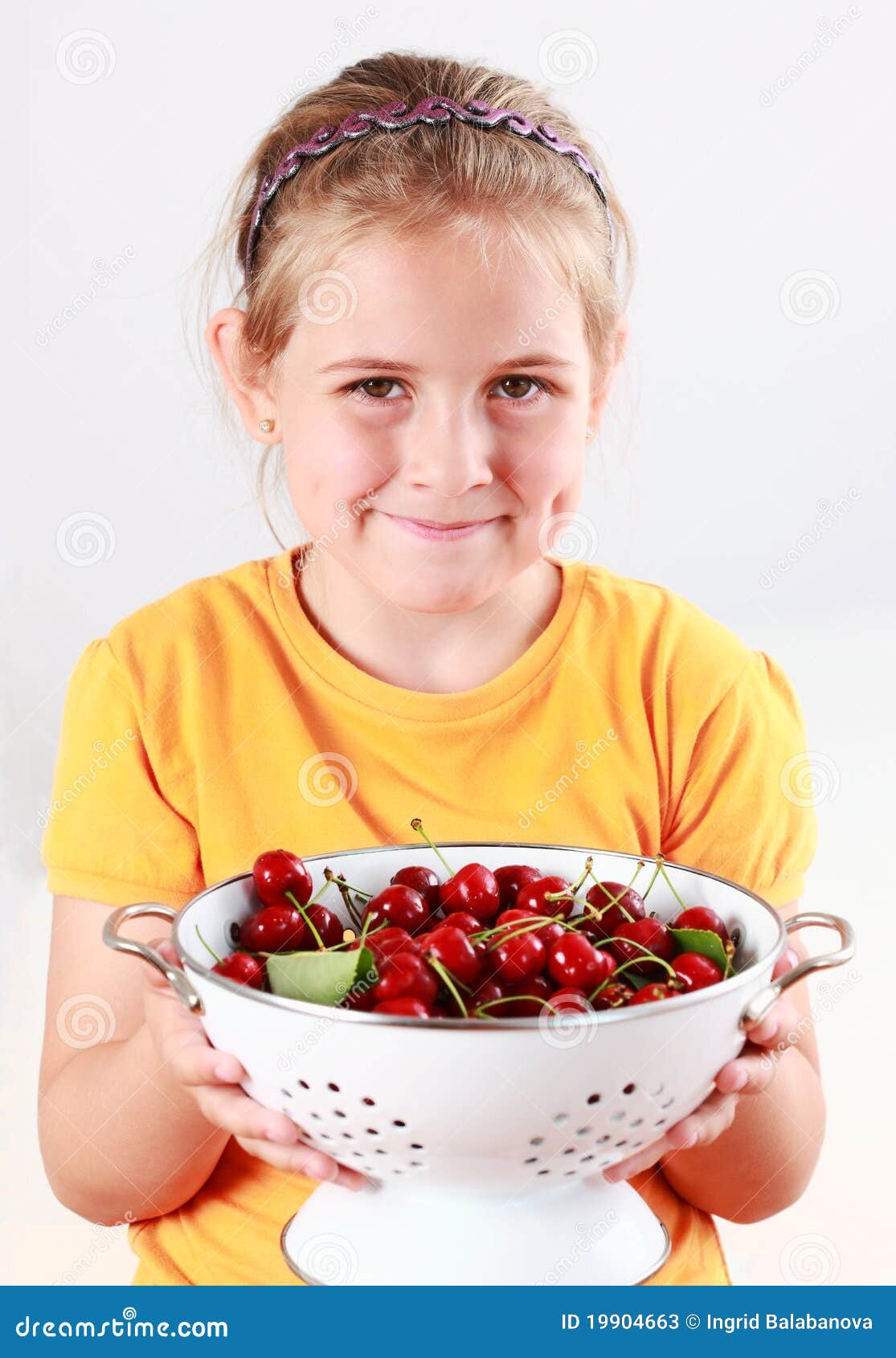 Child With Cherries. Little Girl With Fresh Cherries. Young Cute