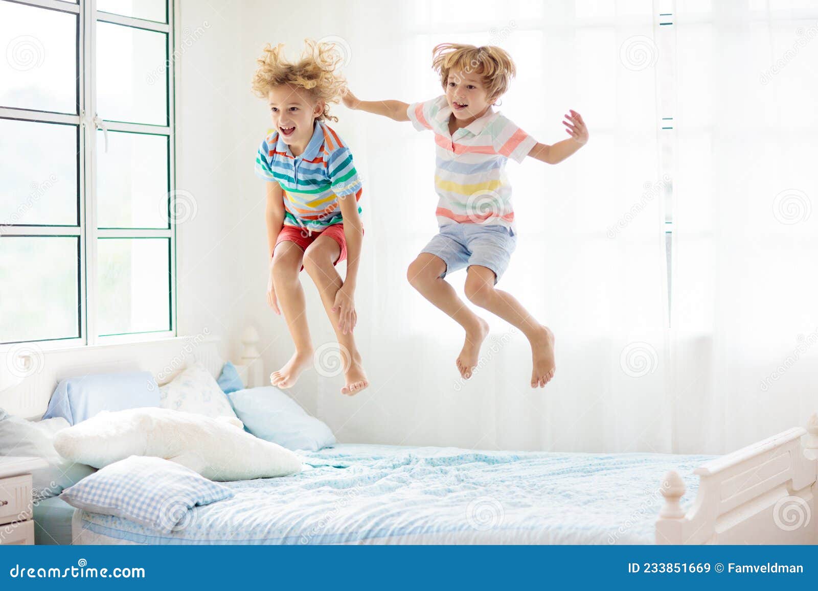 Child Playing In Bed. Kids Room. Boy At Home Stock Image - Image Of Little,  Morning: 233851669