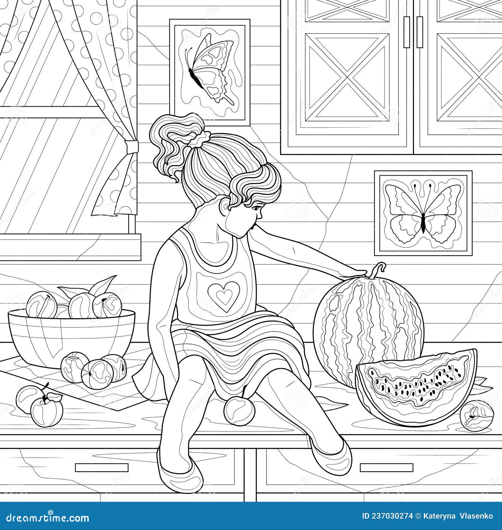 Coloring Book Antistress Children Adults Girl Market Chooses Fruits  Illustration Stock Vector by ©vlasenko.ekaterinka1996@gmail.com 564997794