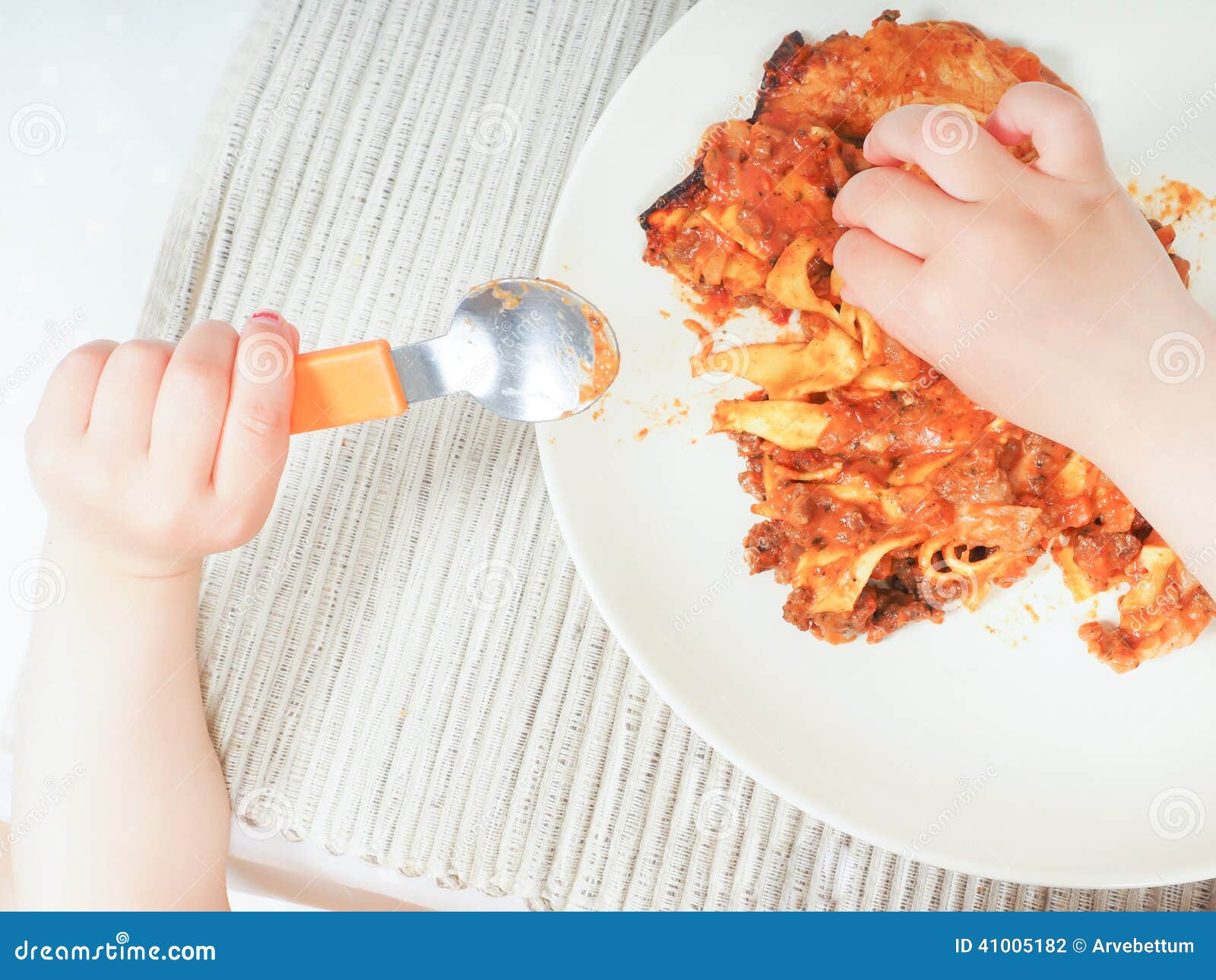 Child and lasagna stock photo. Image of italian, close 41005182