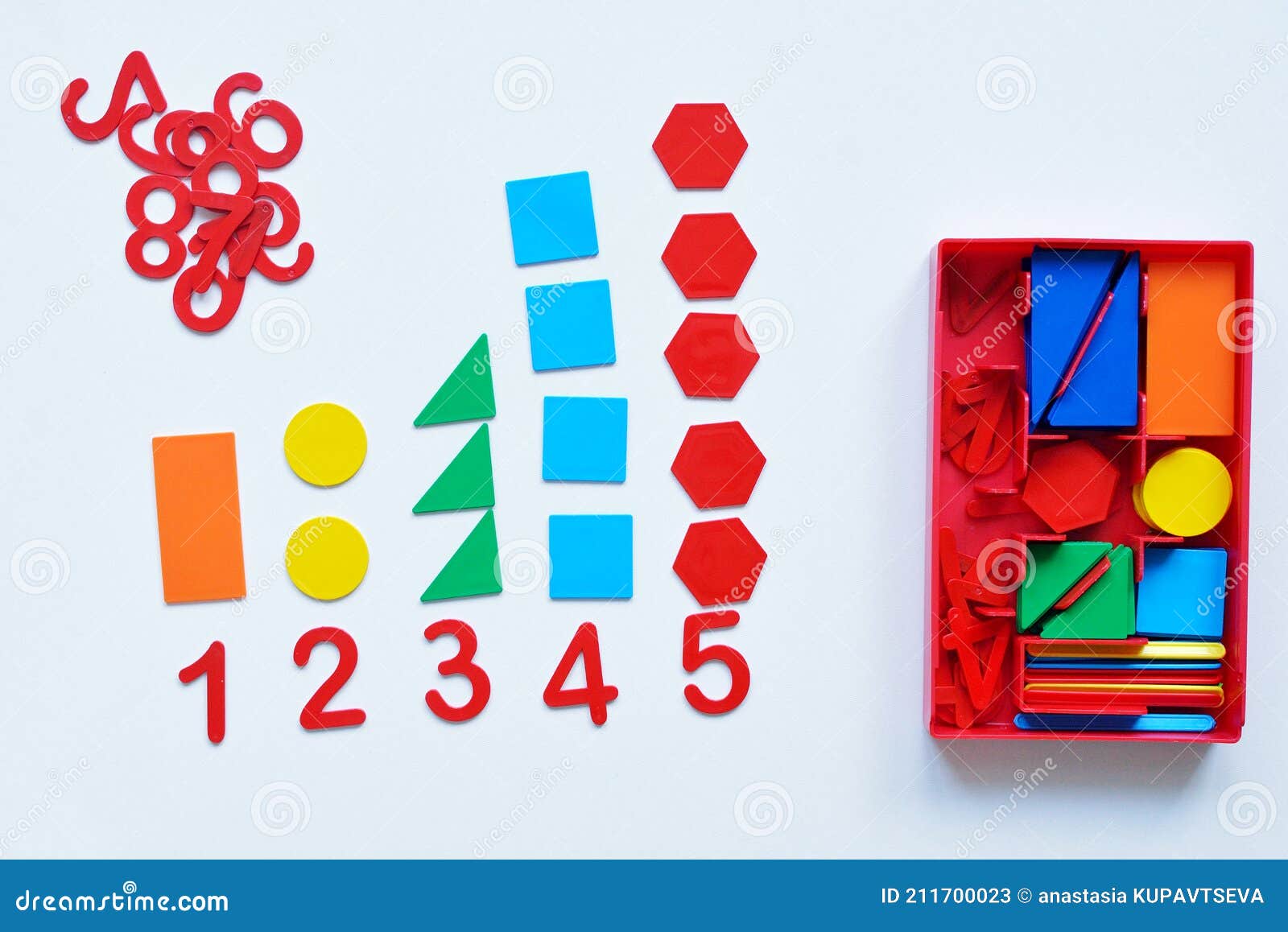 the child learns number line and geometric s. the preschooler works with montessori material. educational logic toys for kid