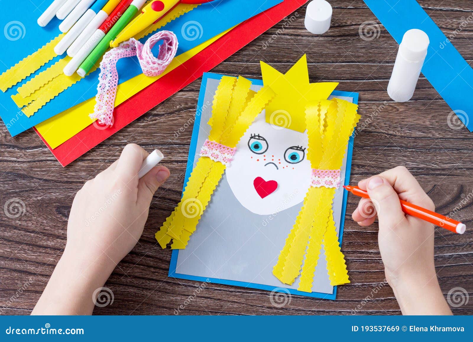 A Child is Making a Birthday Greeting Card of a Little Princess ...