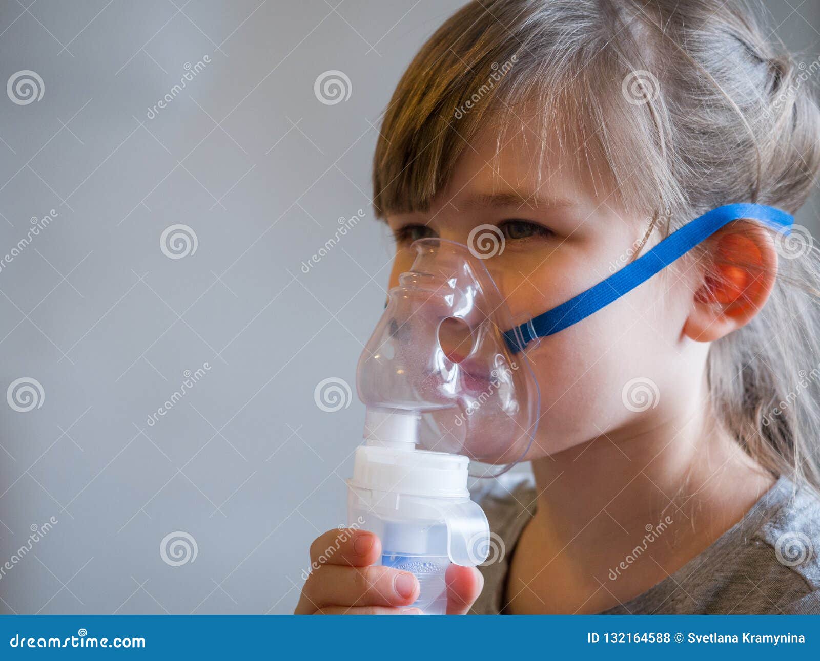Child Making Inhalation With Mask On His Face. Asthma ...