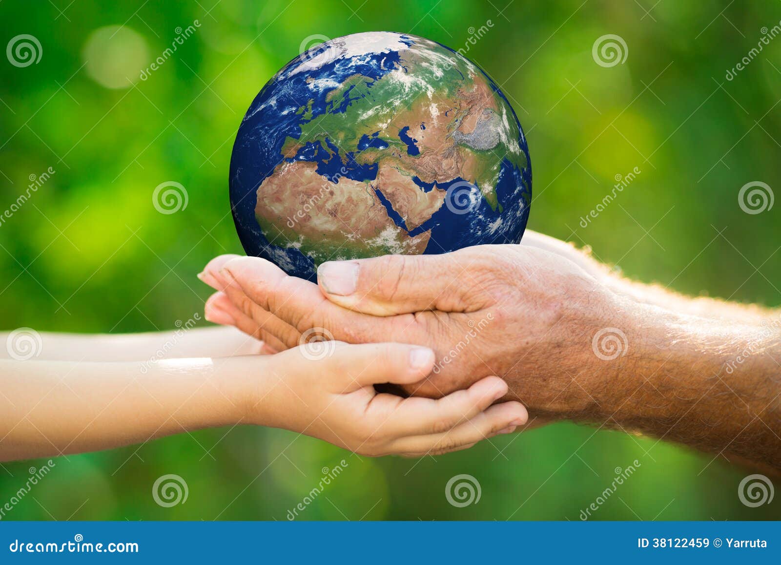 child and man holding earth in hands