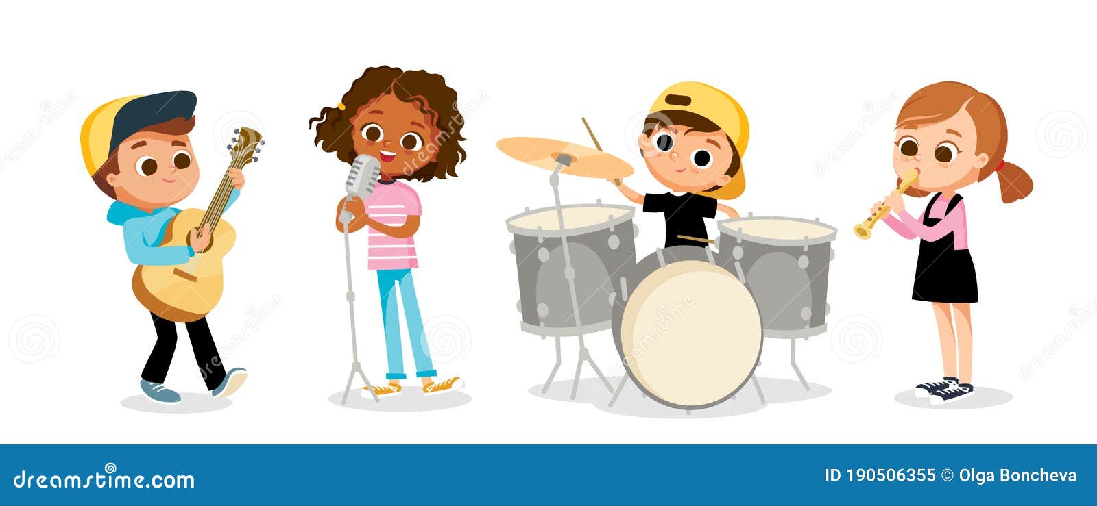 Child Music Band. Children Playing  Kids Playing Musical  Instruments Stock Vector - Illustration of microphone, band: 190506355