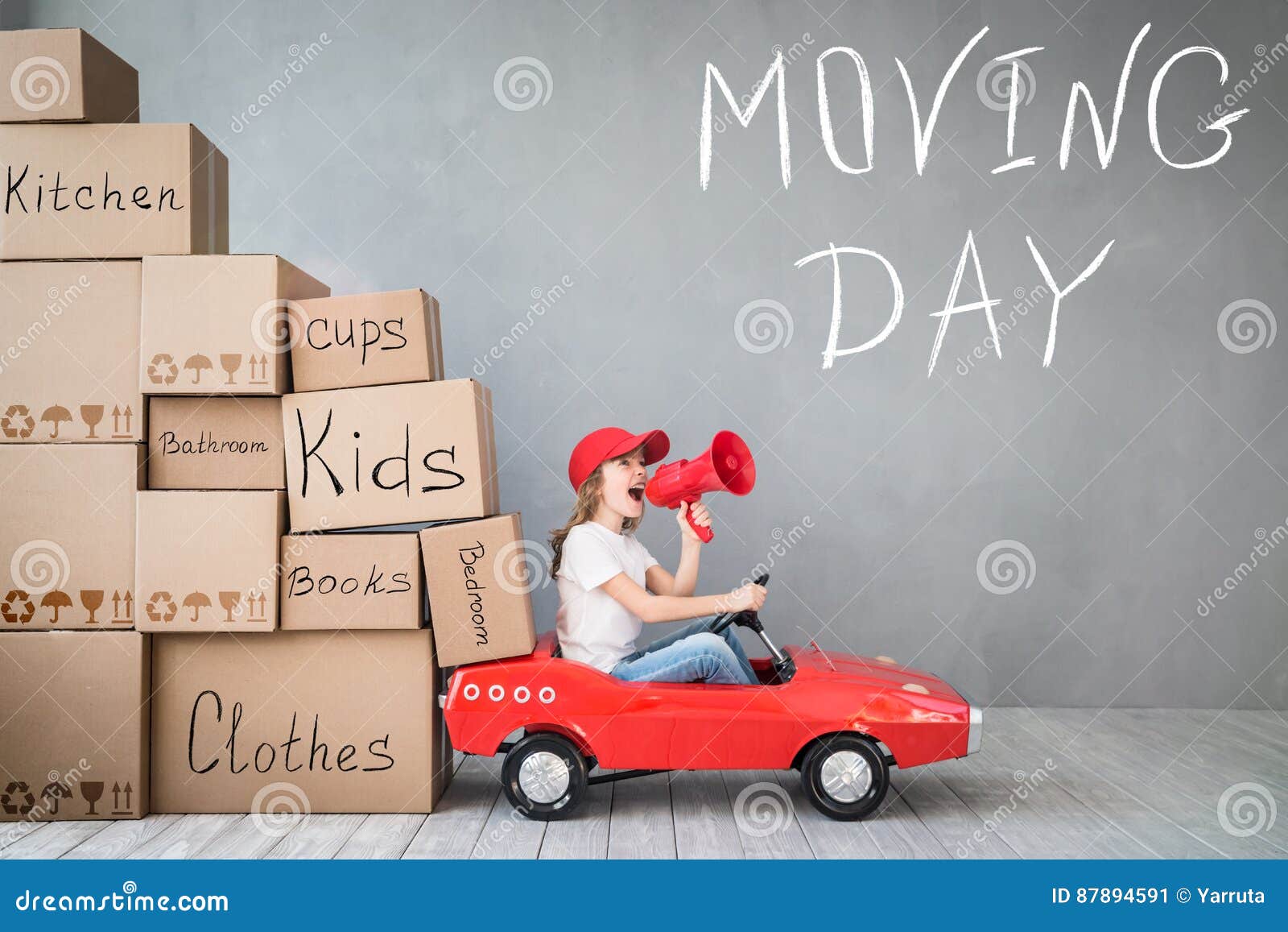 child new home moving day house concept