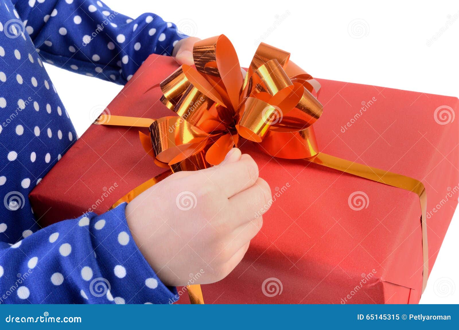 Child opens Gift red box