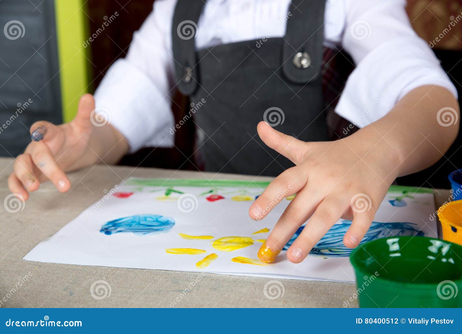 Child Paiting the Paint with Your Fingers Stock Photo Image of