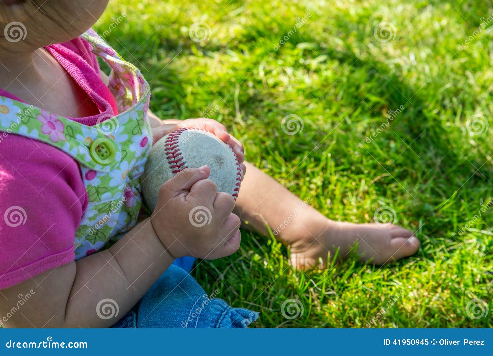 Child Playing with a Baseball in the Shade Stock Image Image of