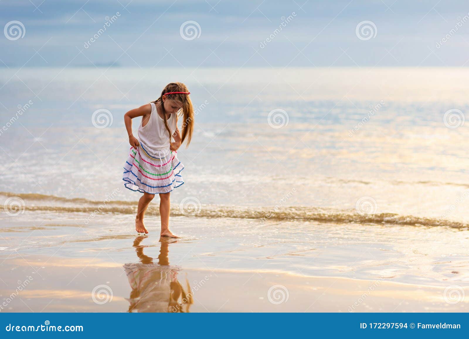 Child Playing on Ocean Beach. Kid at Sunset Sea Stock Photo - Image of ...