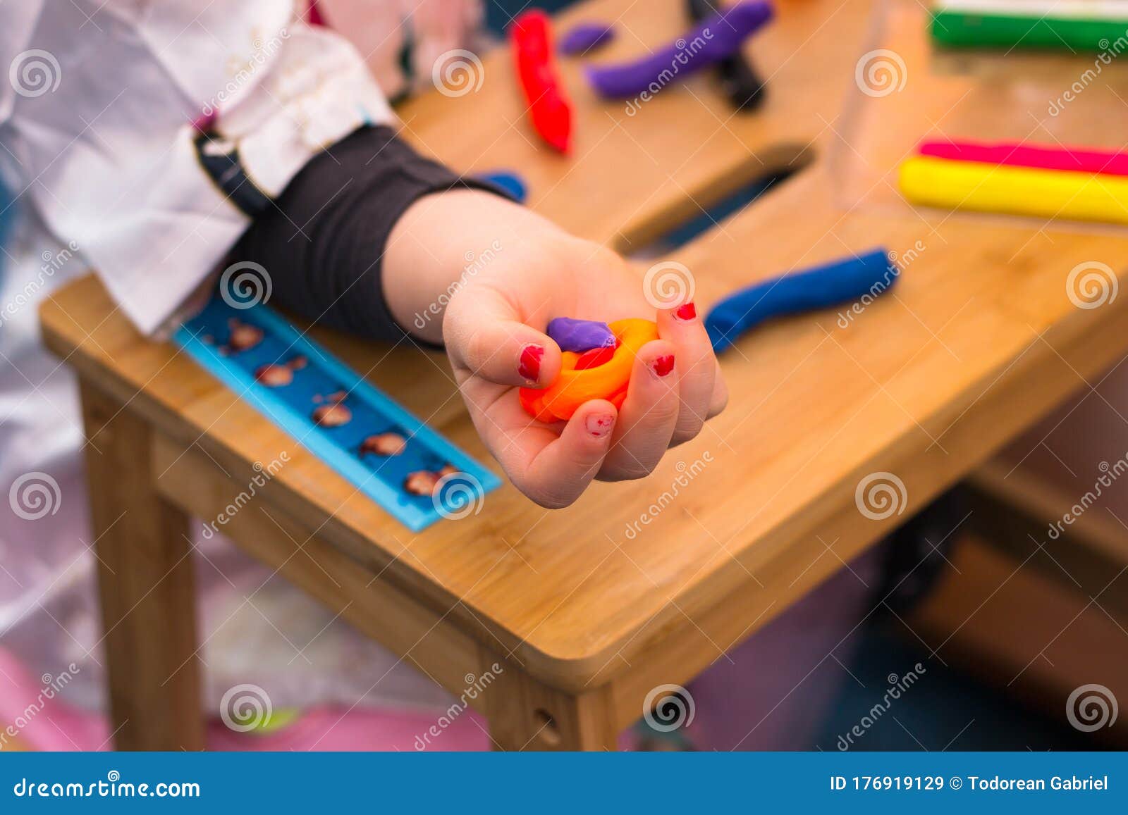 .child Playing with Plasticine and Making Molds Stock Image Image of