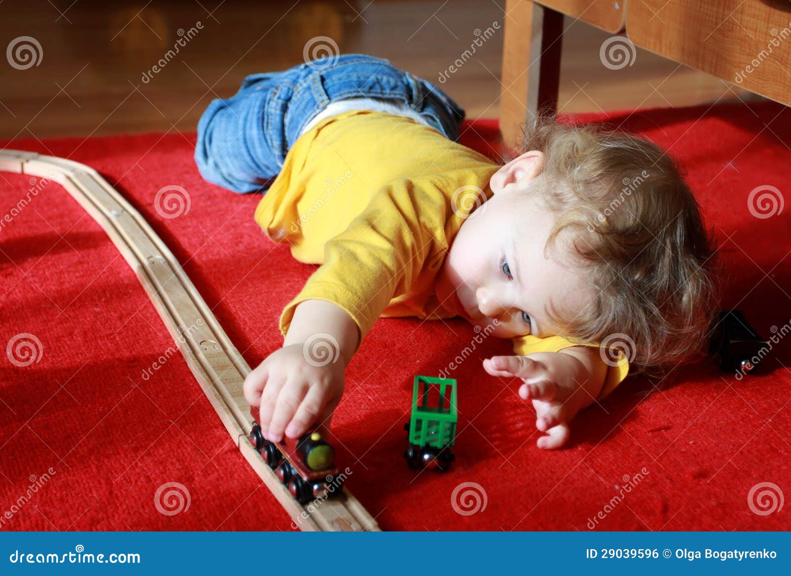 Child Playing with Trains at Home Stock Photo Image of game, toddler