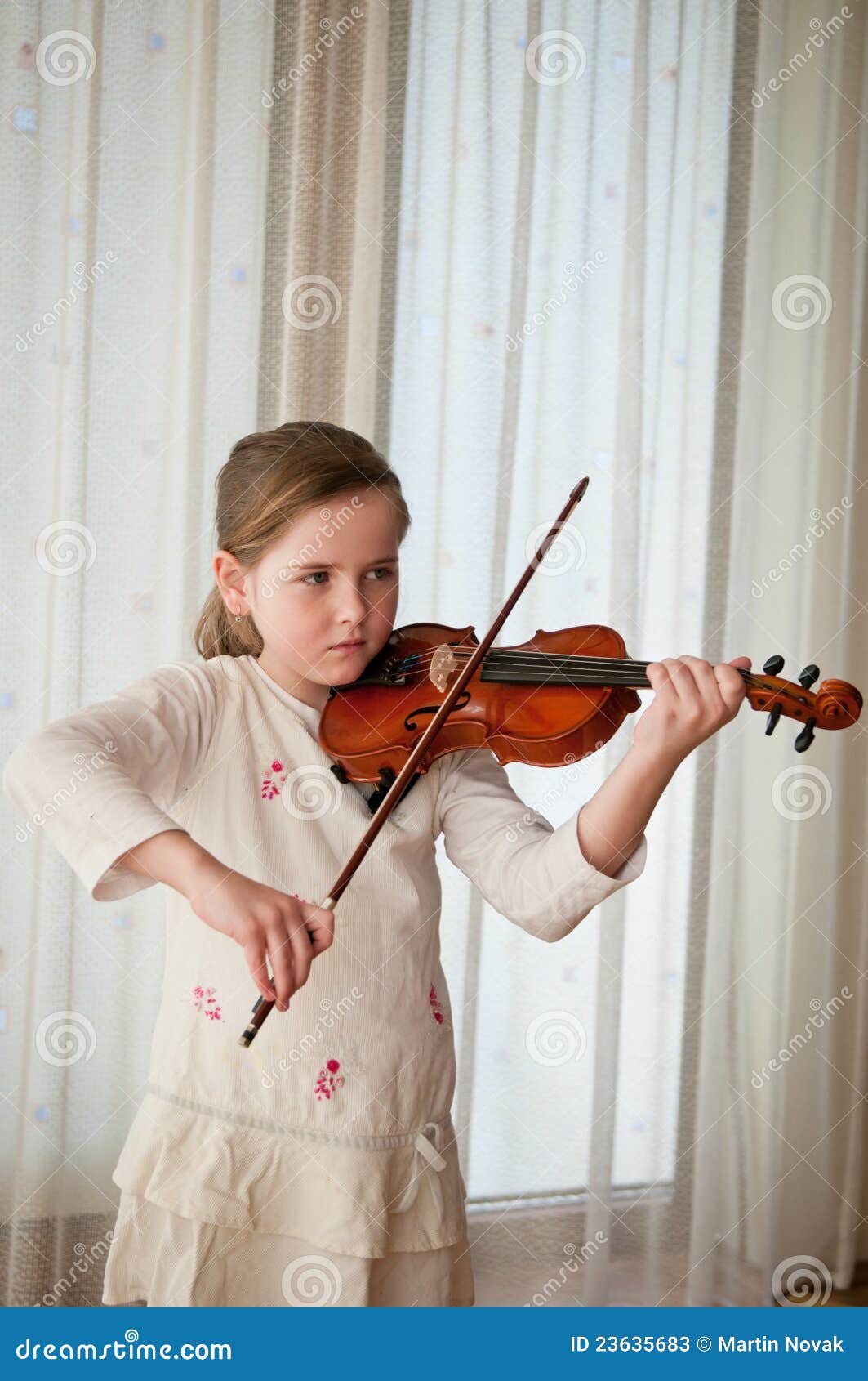 Child Playing Violin at Home Stock Image Image of education, look
