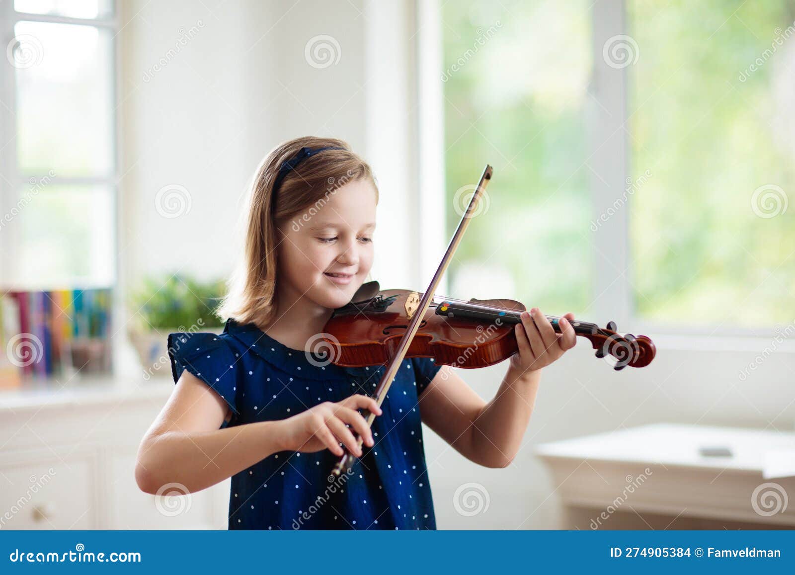 Child Playing Violin. Remote Learning Stock Photo Image of little