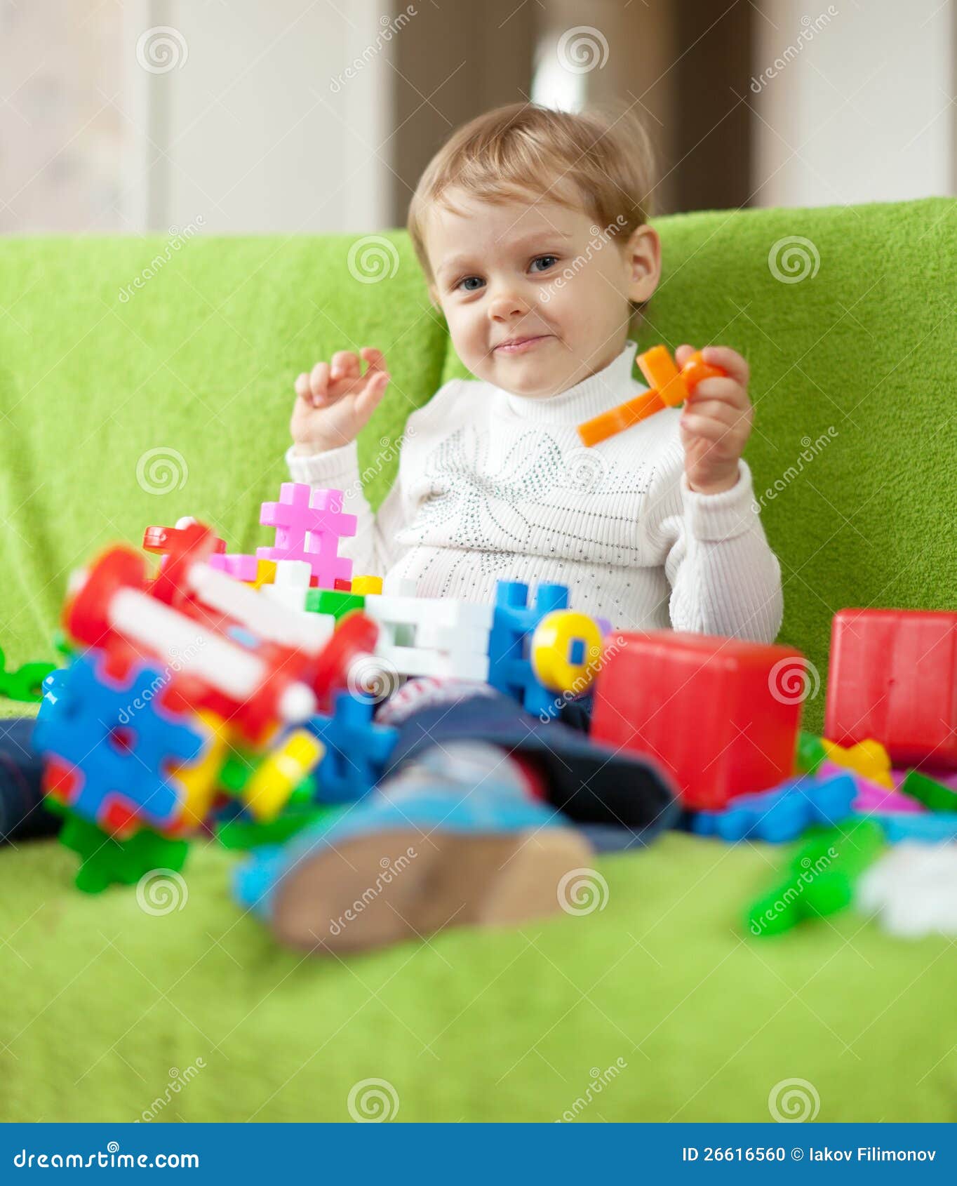 Child Plays with Toys in Home Stock Photo Image of brick, happy 26616560