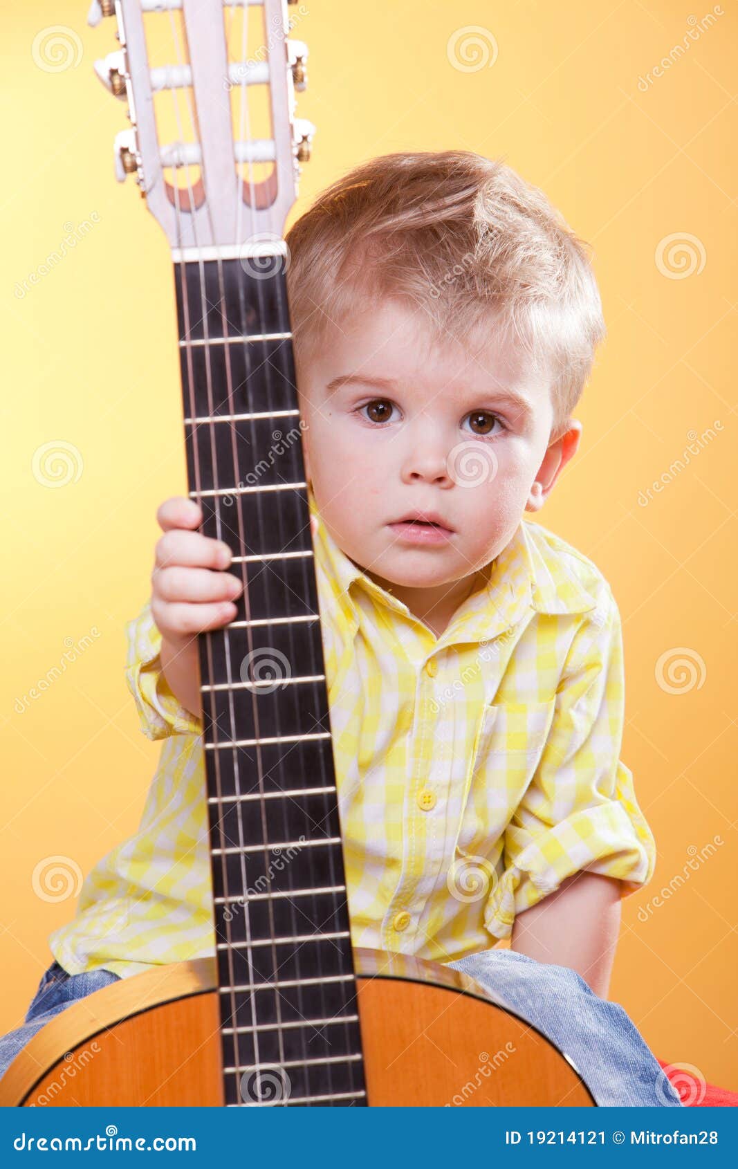 Child Proposing Play the Guitar Stock Image Image of casual