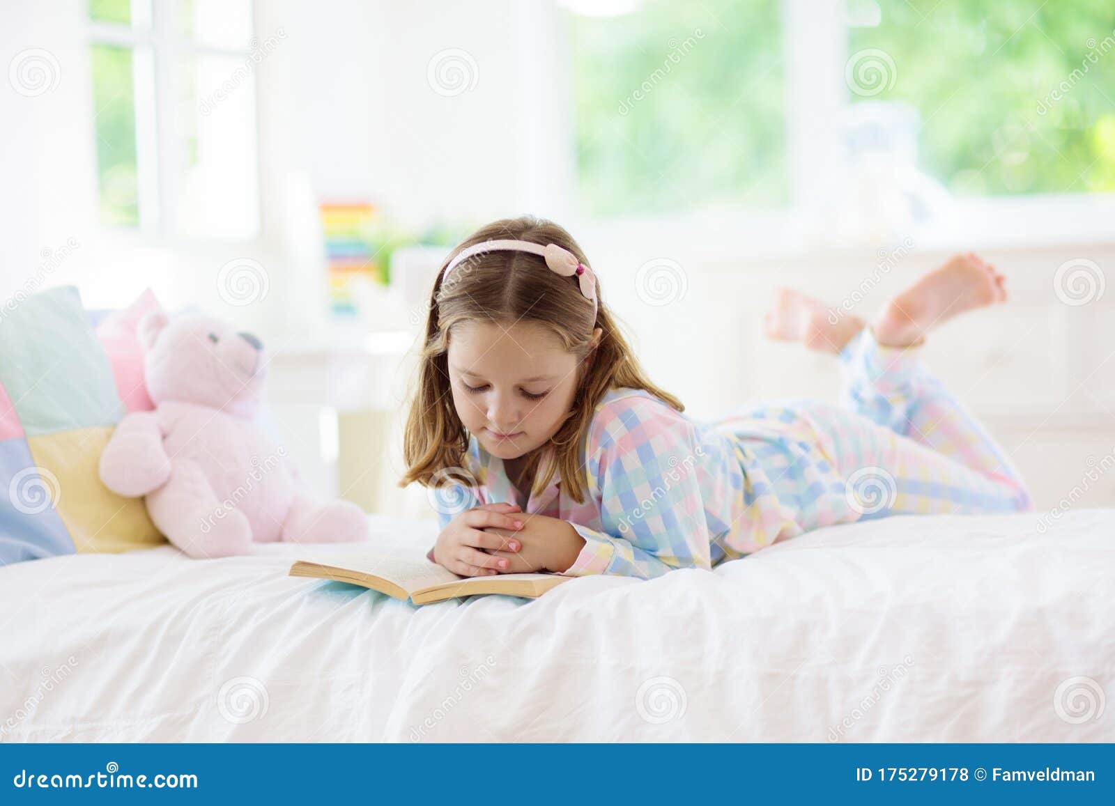 Child Reading Book In Bed Kids Read In Bedroom Stock Photo Image Of Baby Interior 175279178