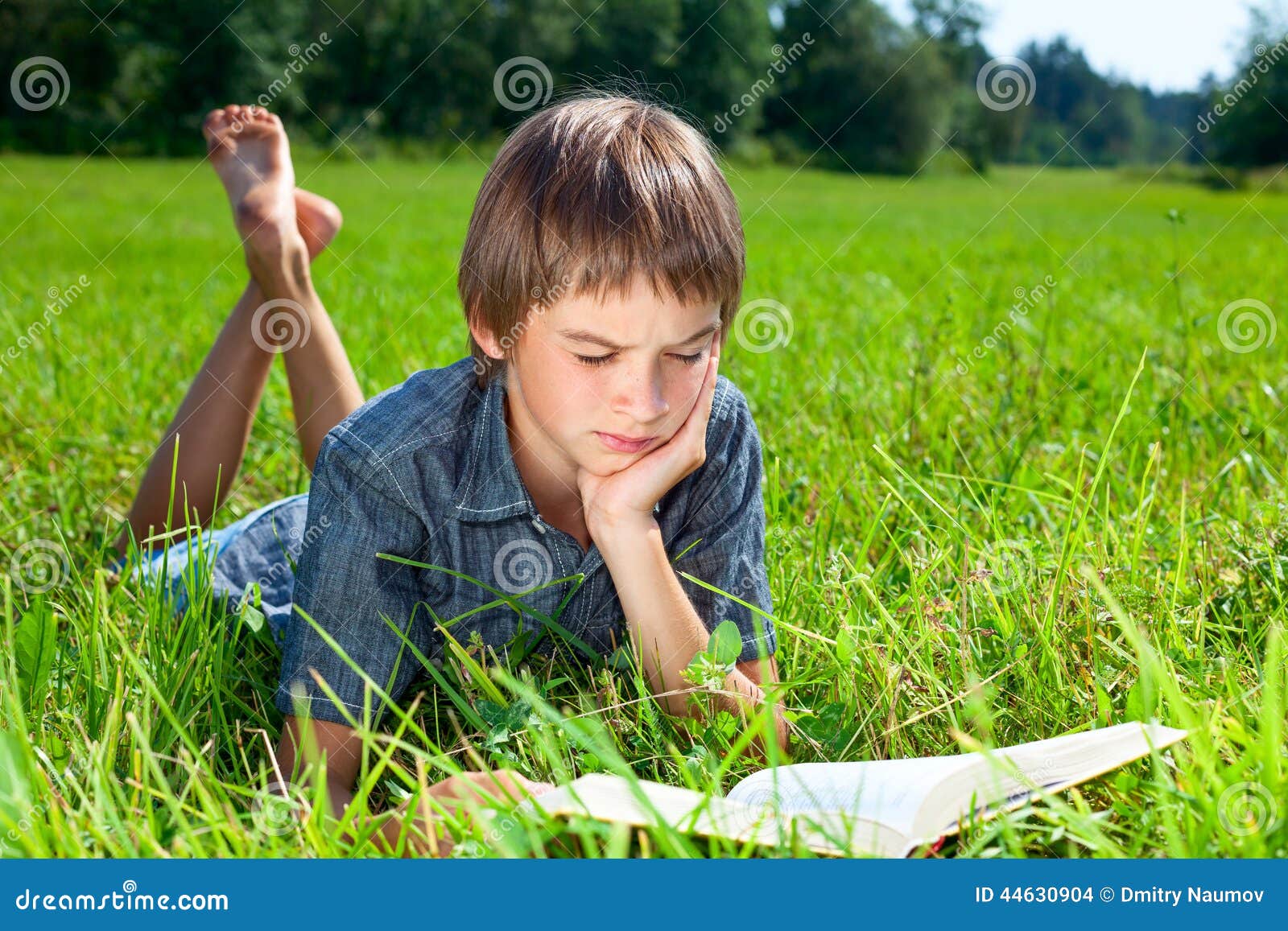 Child Reading Book Outdoor Stock Photo Image 44630904