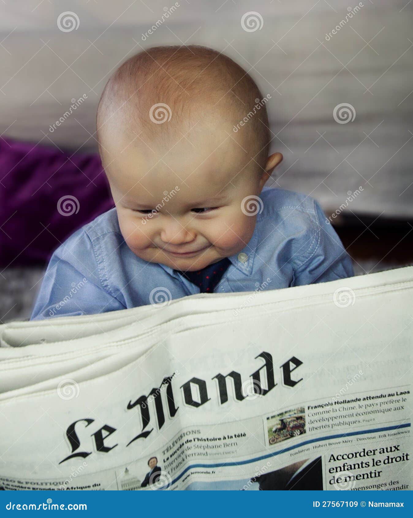 Child Reading Le Monde Newspaper Editorial Stock Image Image of