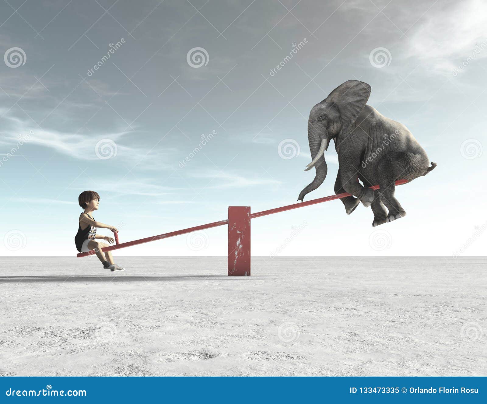 A Child is in a Rocking Chair with an Elephant Stock Illustration