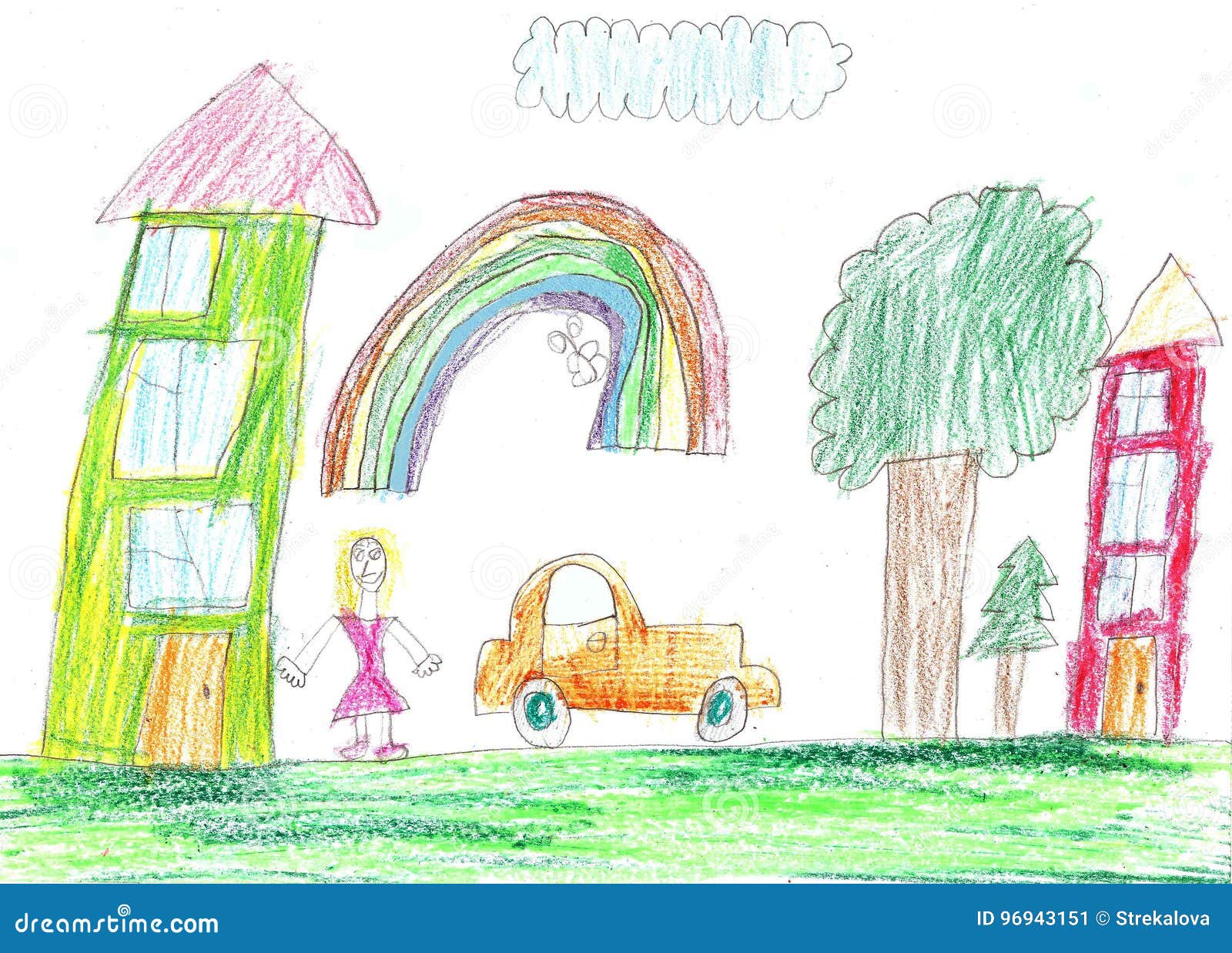 child-s-drawing-car-tree-house-children-