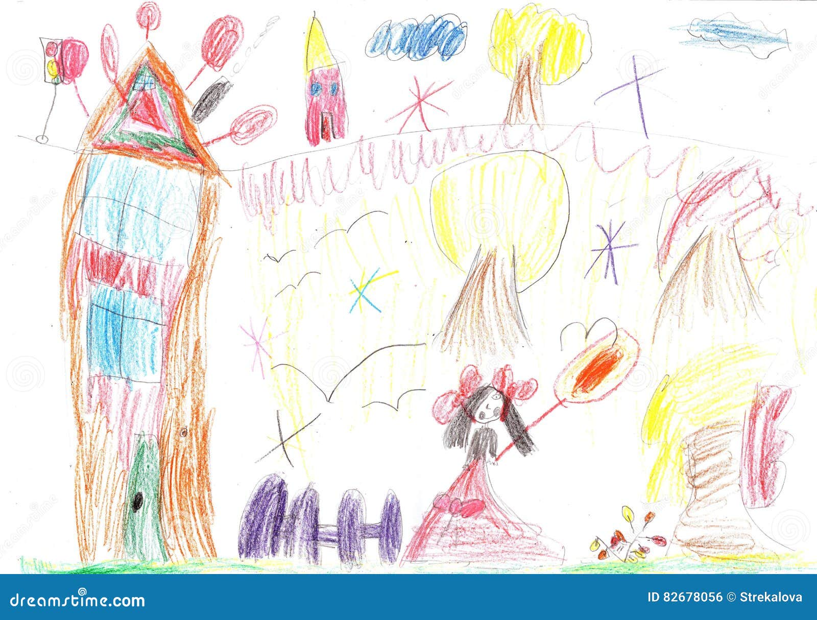 Child`s Drawing of a Happy Girl Stock Illustration Illustration of