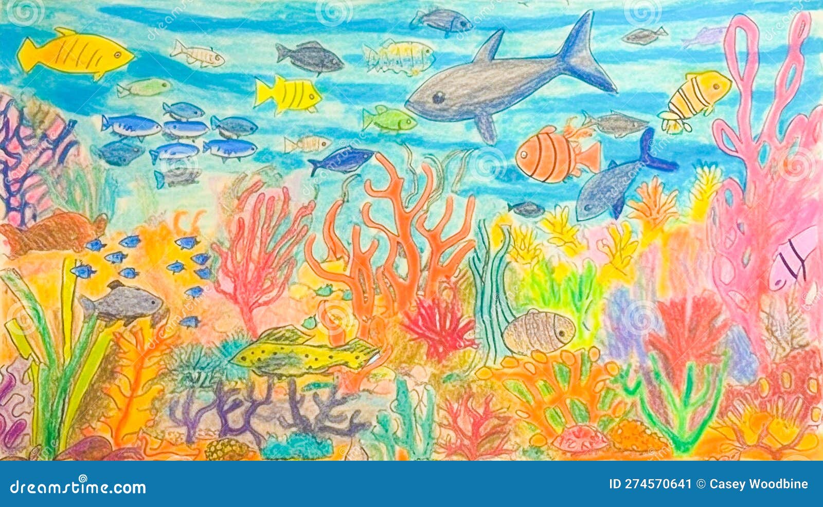 A Child S Drawing of an Underwater Scene Creatures Swimming in the Ocean  Stock Illustration  Illustration of swimming childhood 274570539