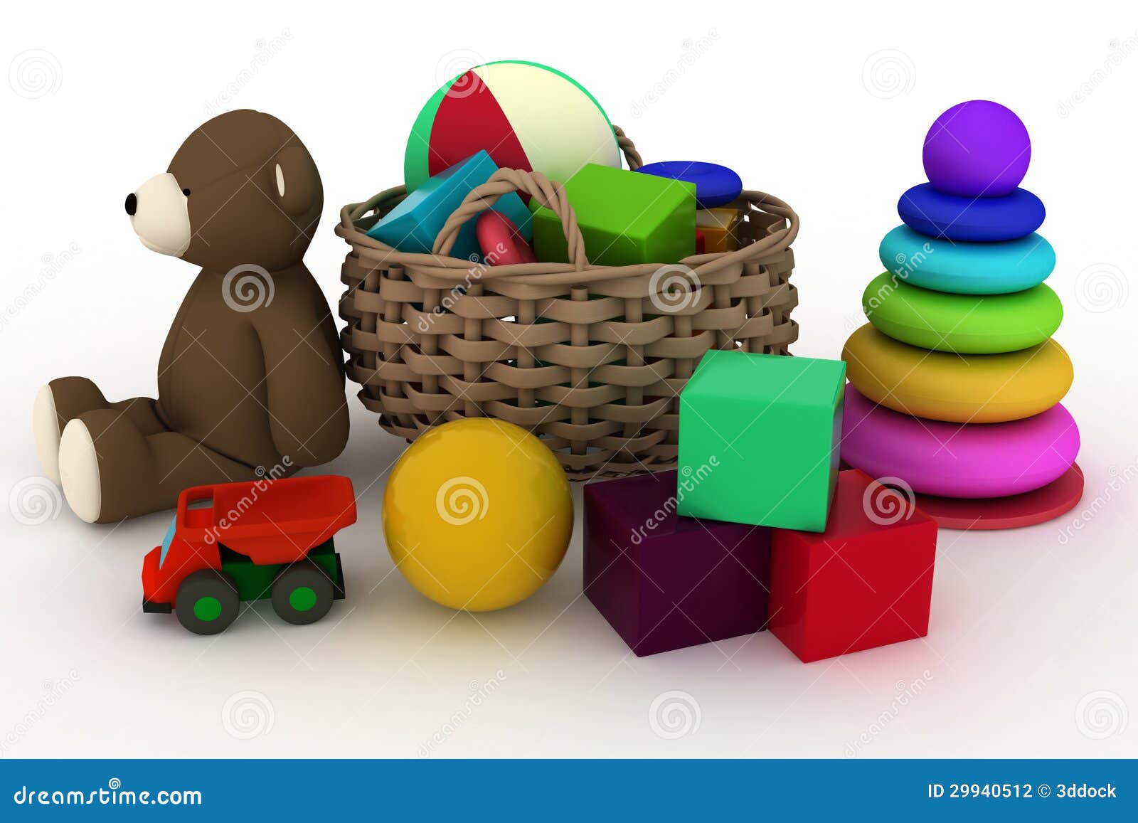 Child S Toys are in a Basket Stock Illustration Illustration of