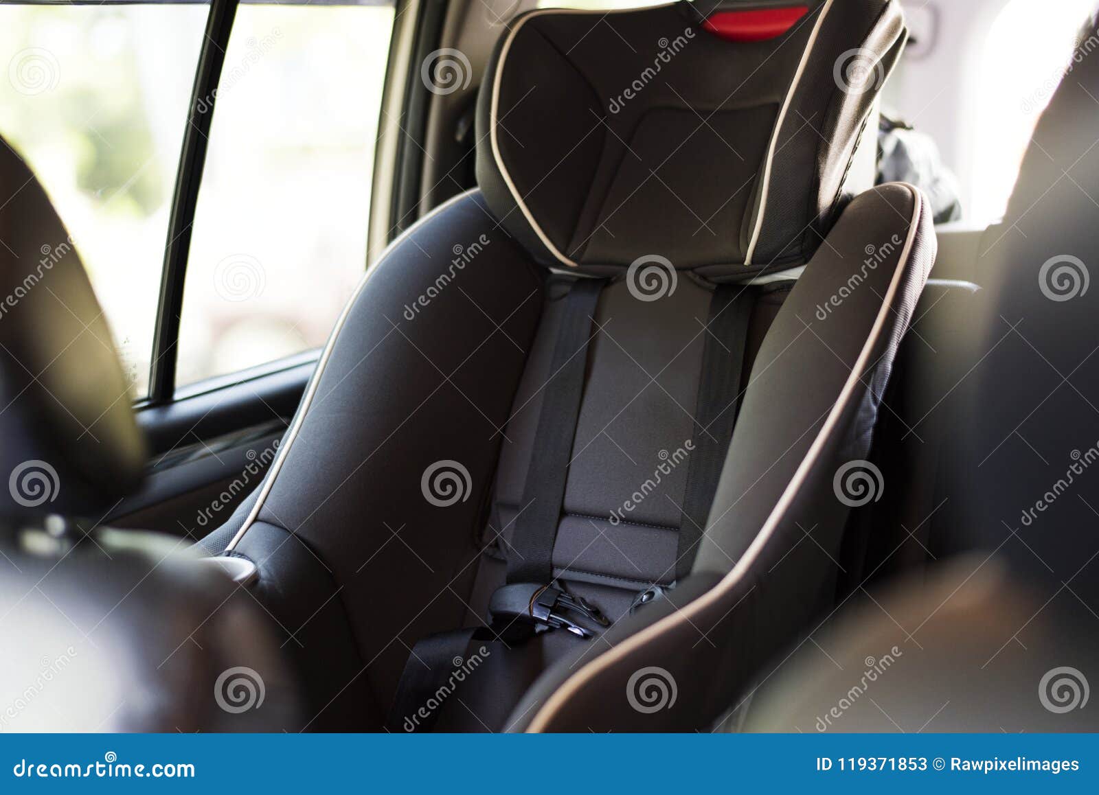 child safety seat in the back of the car