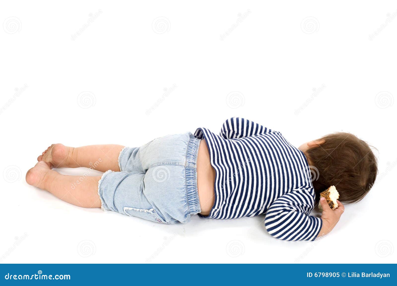 Child in Sailor S Striped Vest Lying Down Stock Image - Image of