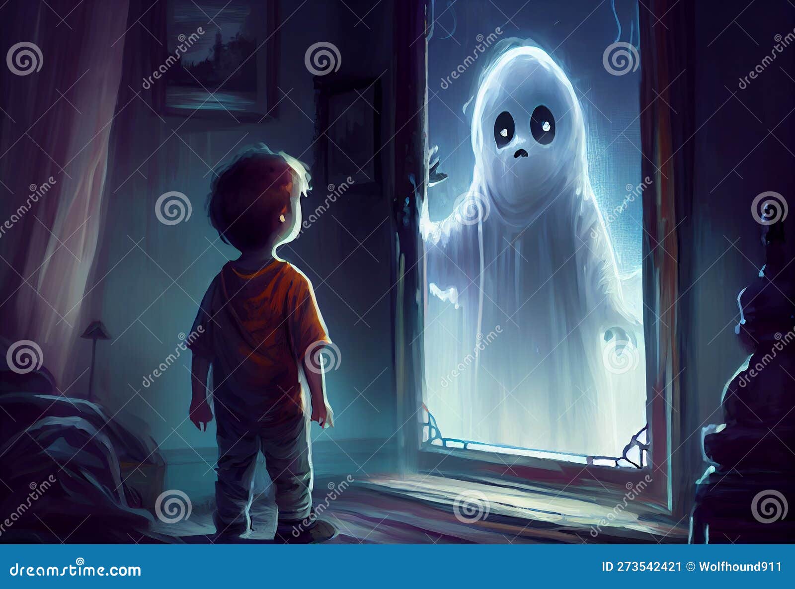 The Child Scaring To See the Ghost, Digital Art Style