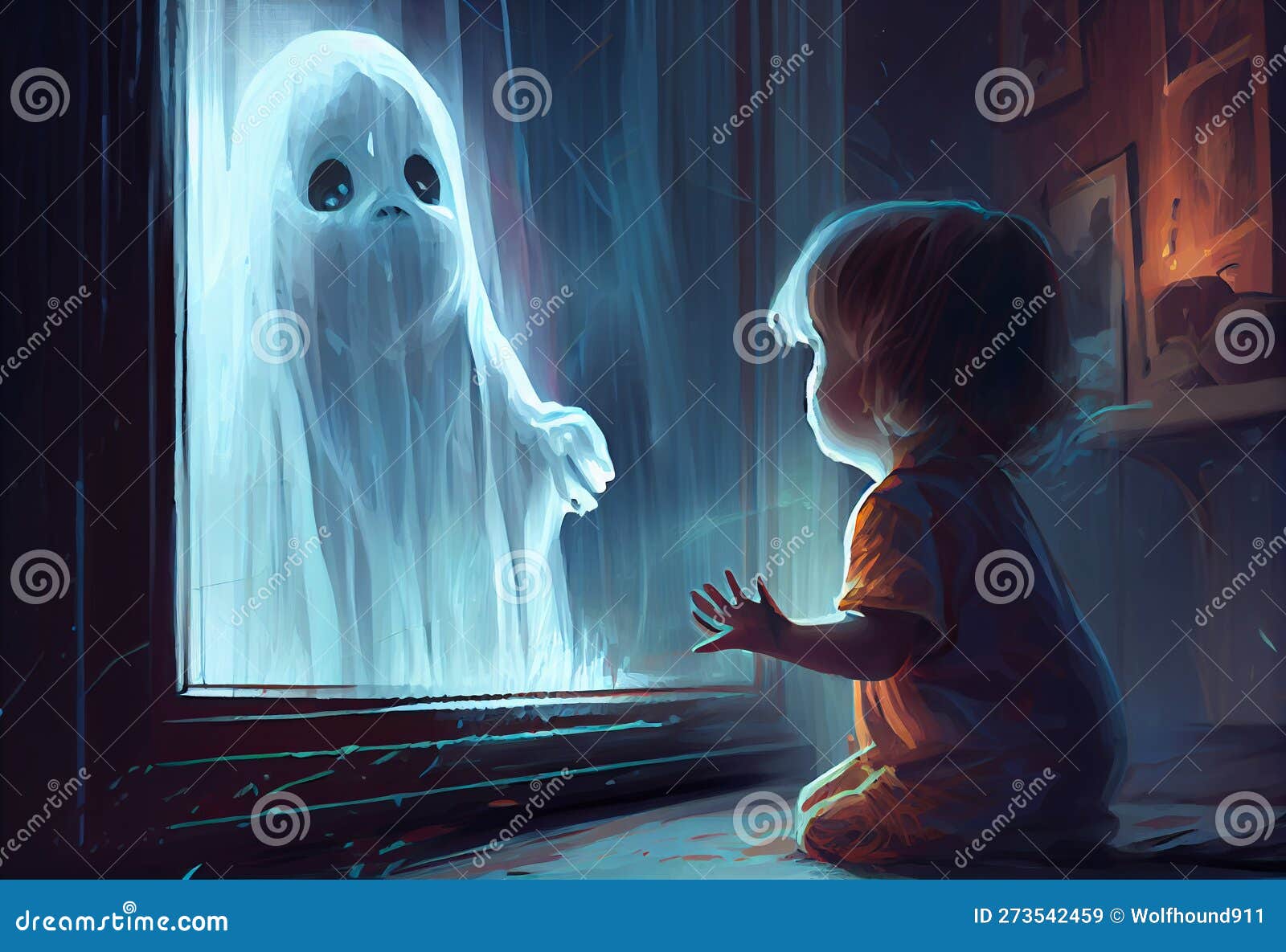 The Child Scaring To See the Ghost, Digital Art Style