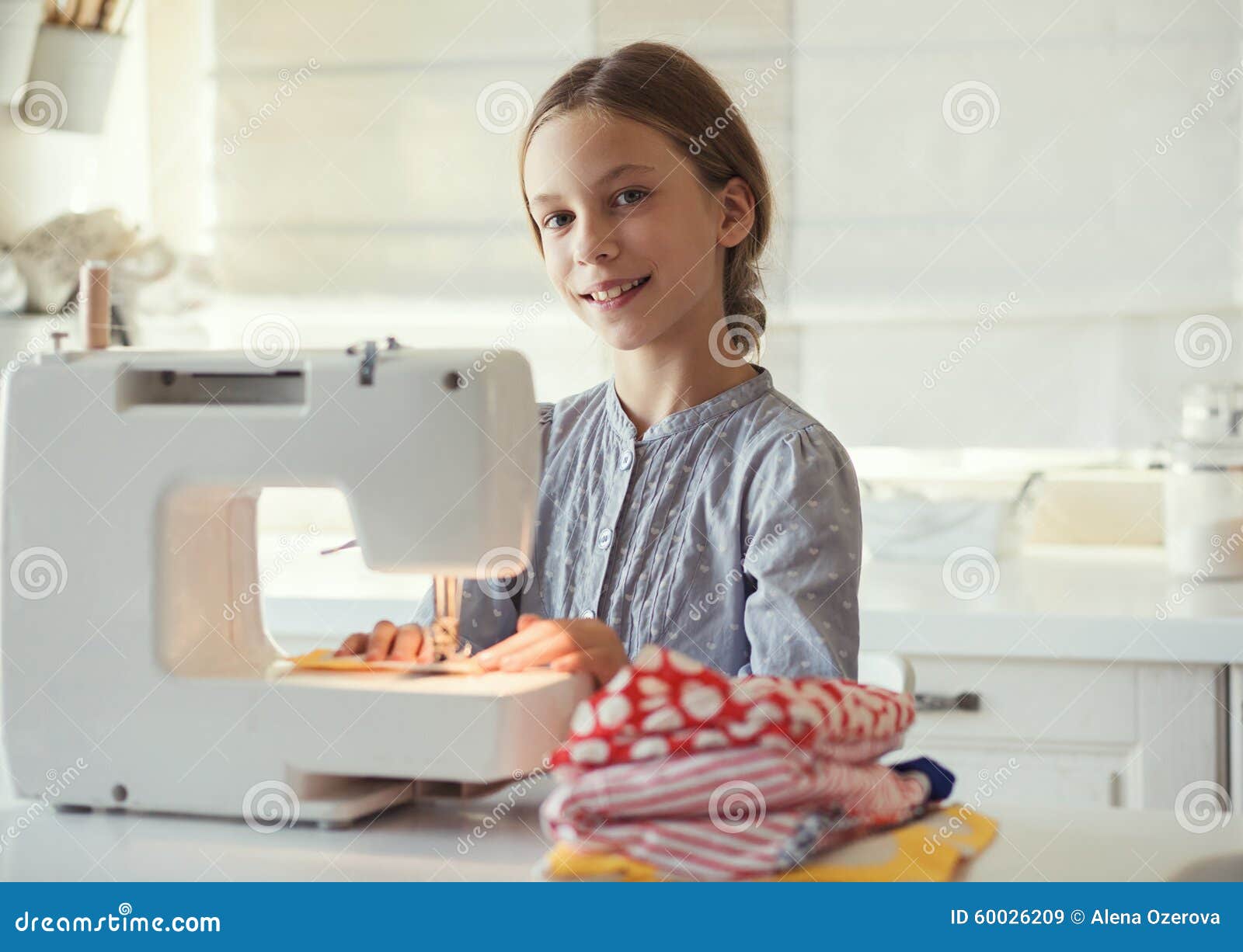 Child sewing stock image. Image of class, helping, child 60026209