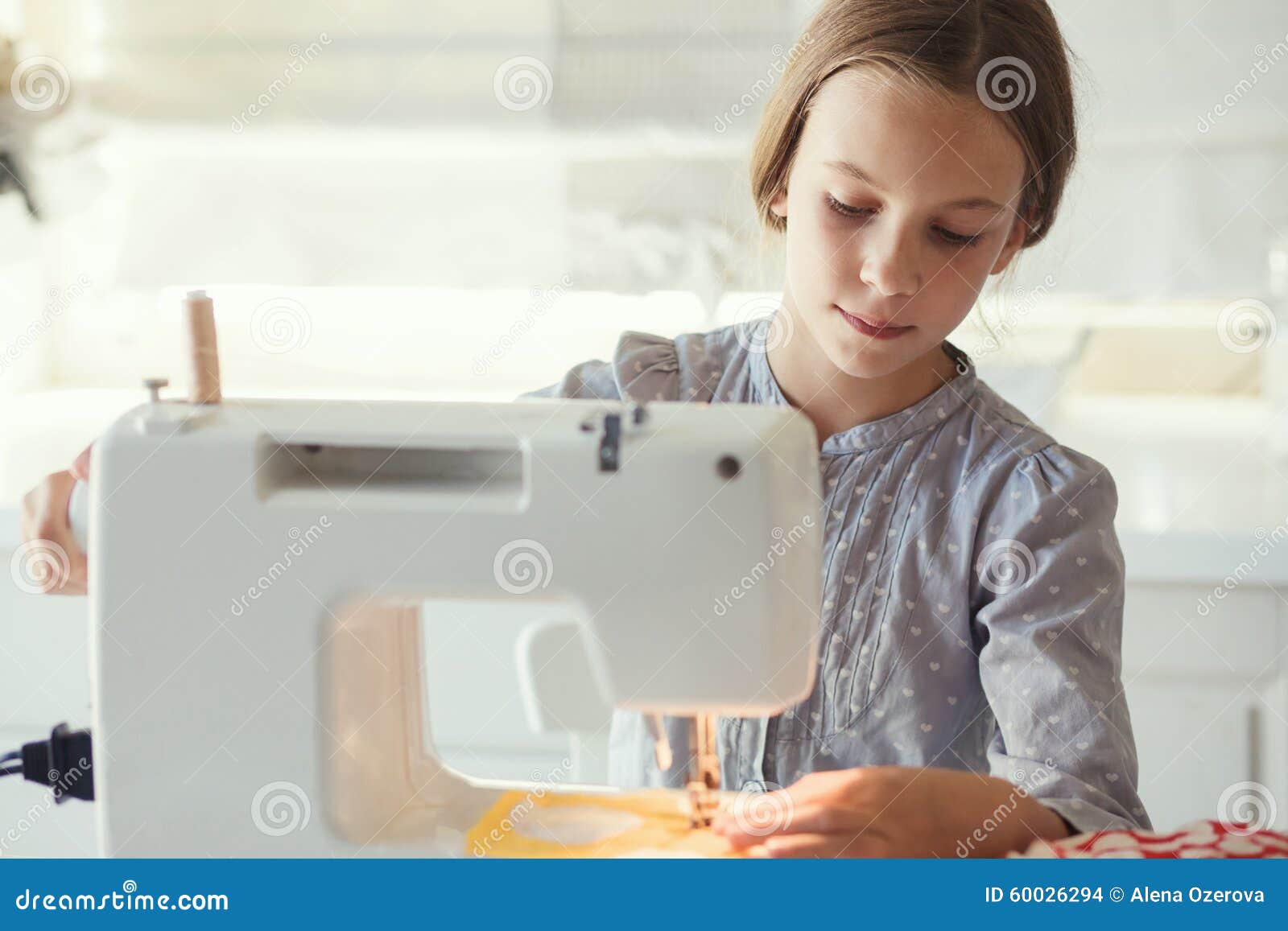 Child sewing stock photo. Image of classroom, class, preteen 60026294