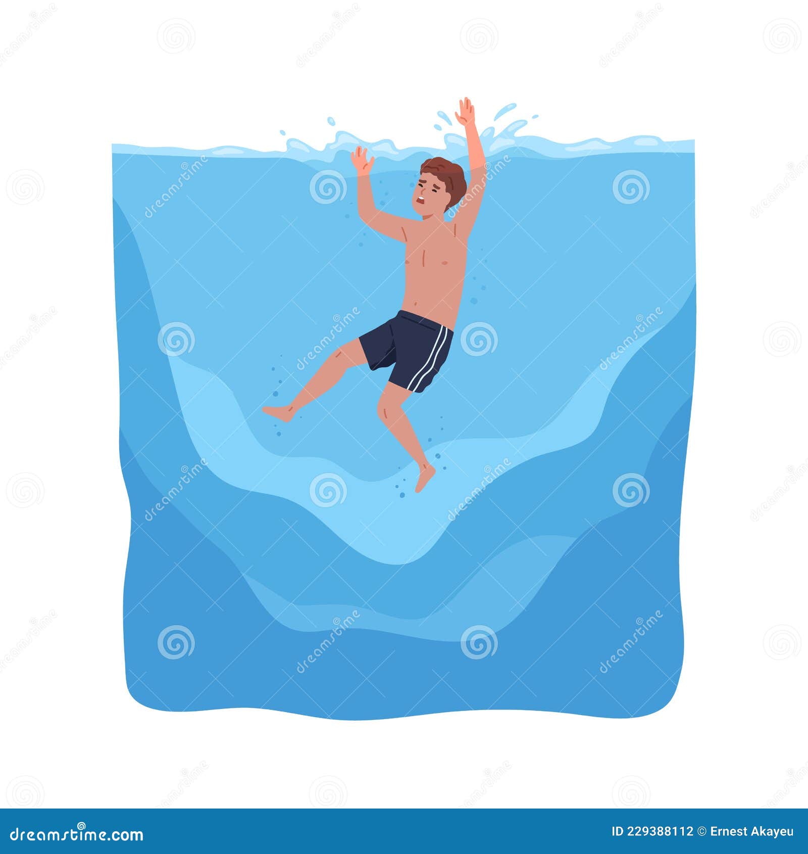 Child Sinking in Water. Kid in Danger during Sea Swimming. Boy Drowning ...