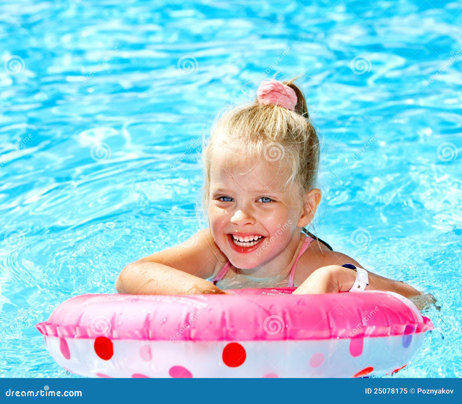 Child Sitting on Inflatable Ring in Swimming Pool. Stock Image - Image ...