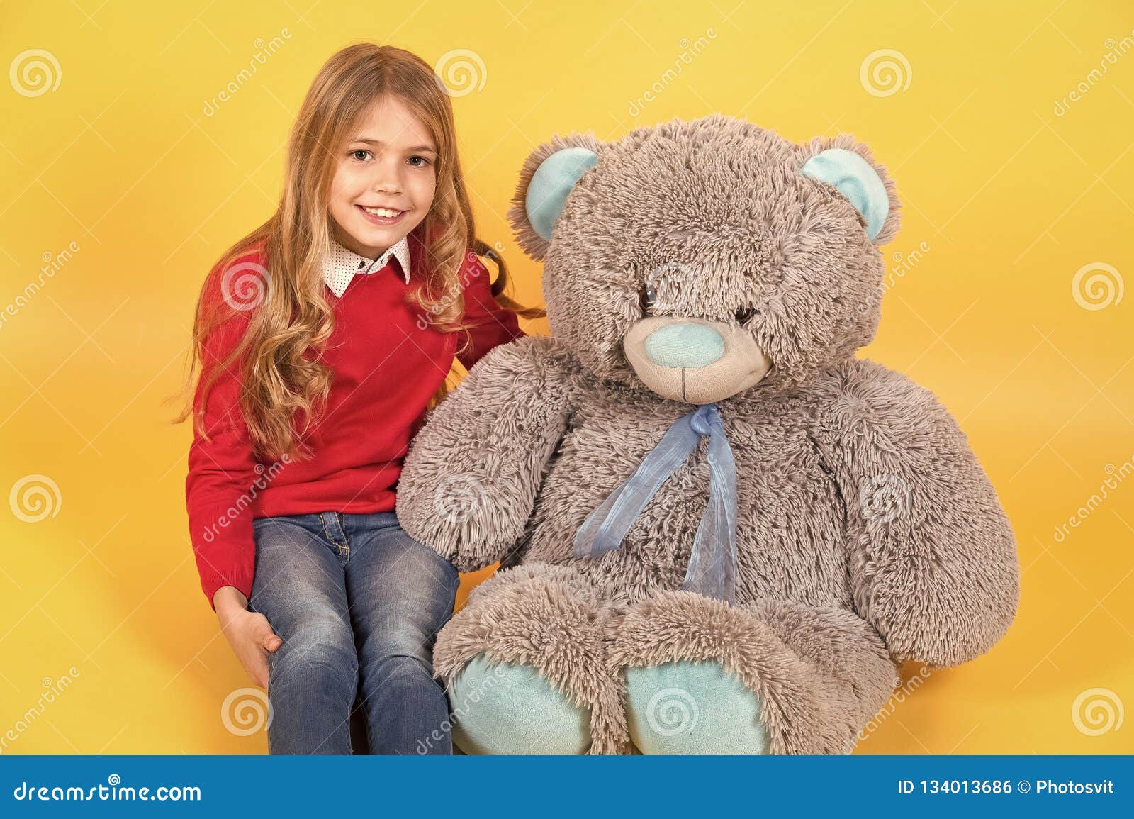 Child Smile with Grey Soft Toy Stock Photo - Image of bear, soft: 134013686