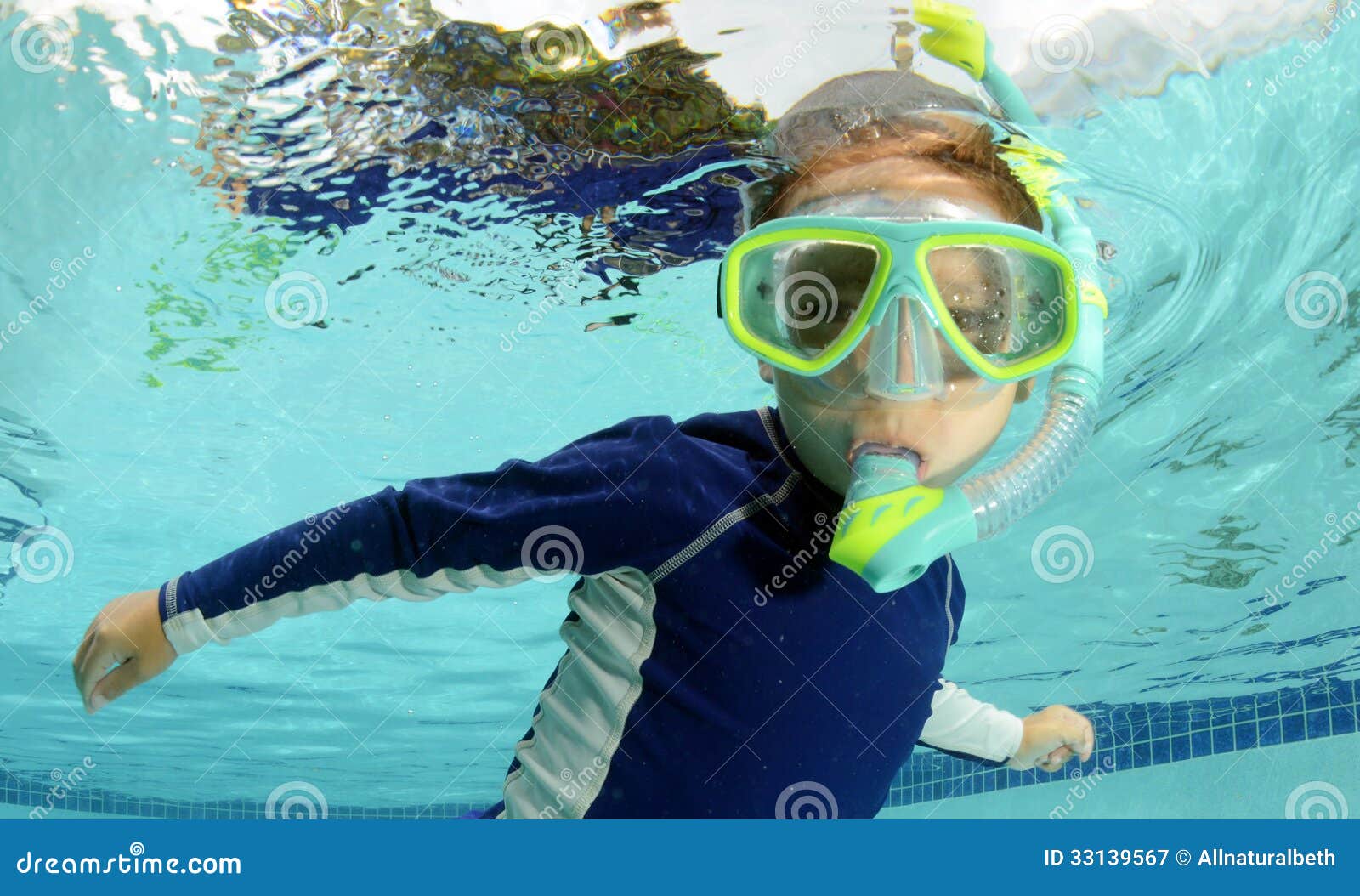 Child Snorkeling and Swimming in Pool Stock Image Image of
