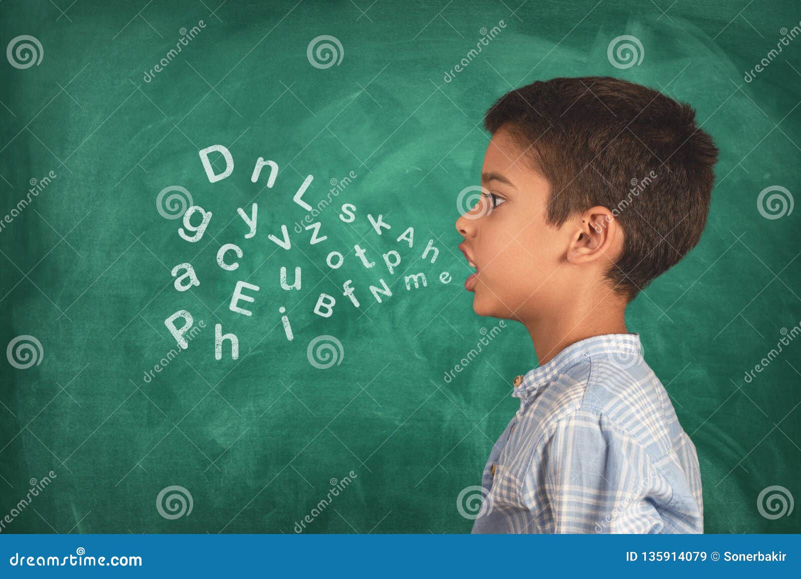 child speaking and alphabet letters coming out of his mouth