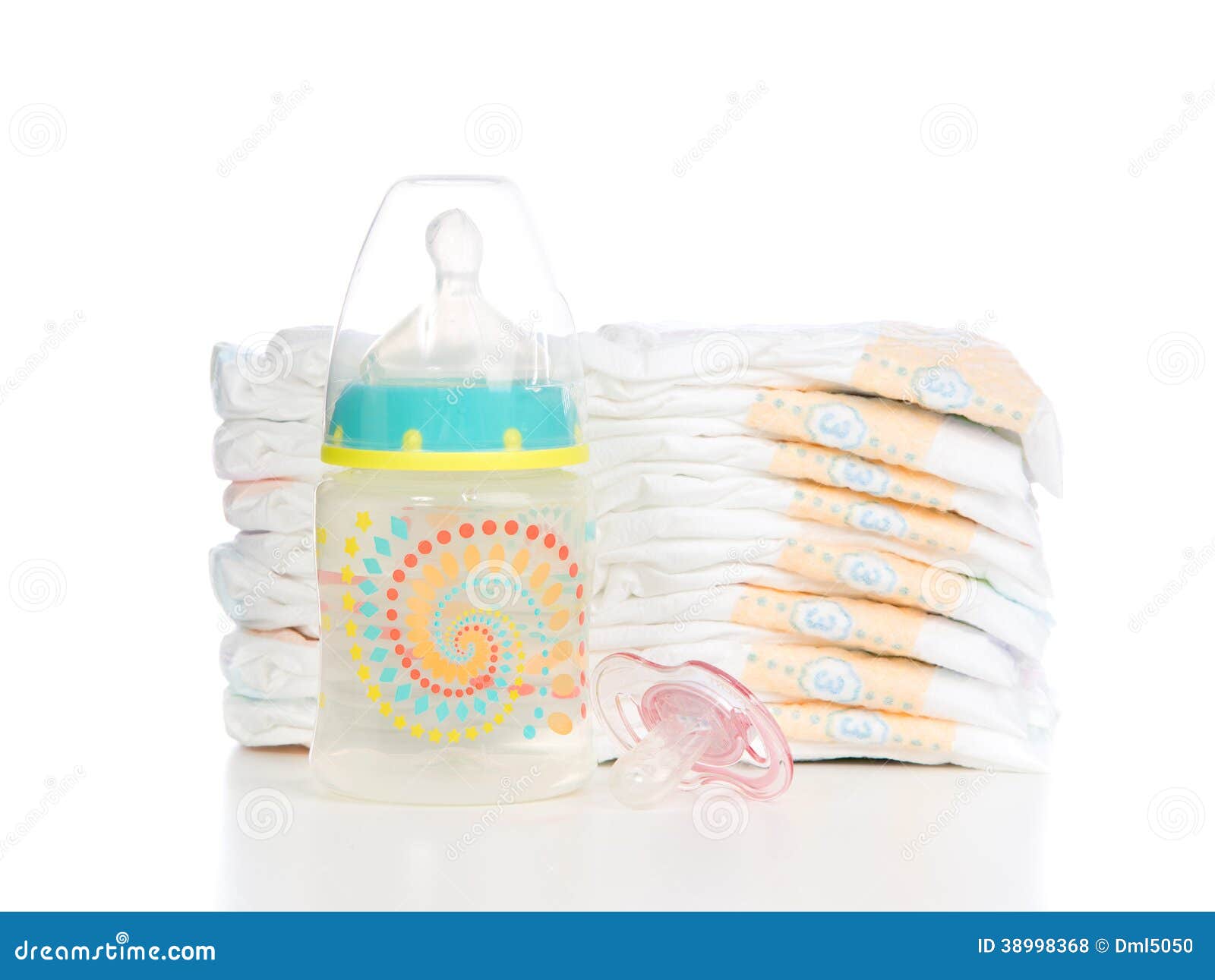 Child Stack of Diapers Baby Feeding Bottle Stock Photo - Image of ...