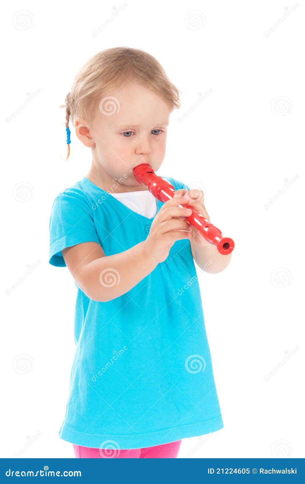 Child In The Studio Playing The Flute Stock Image Image of playing