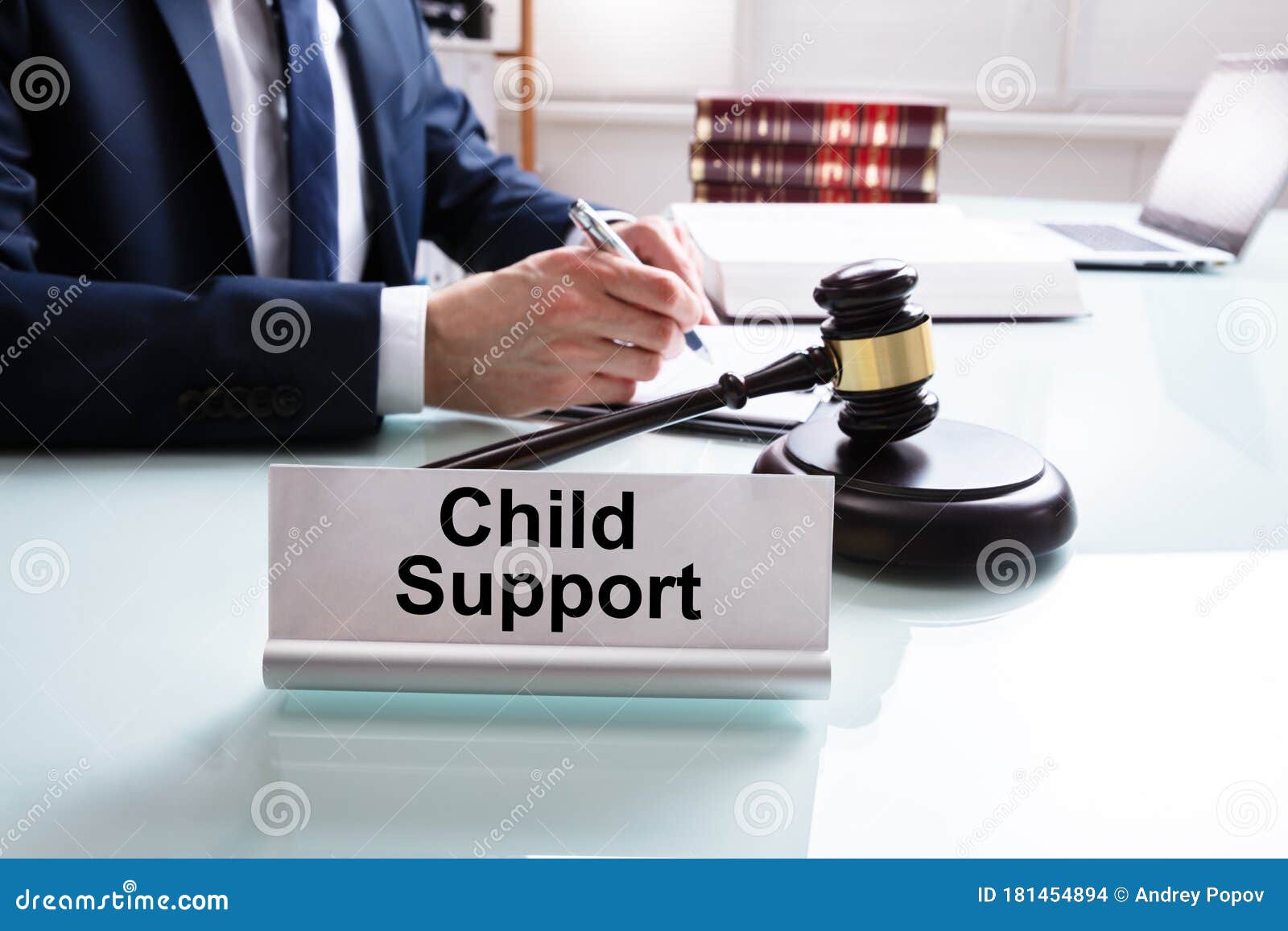 child support nameplate with lawyer and mallet