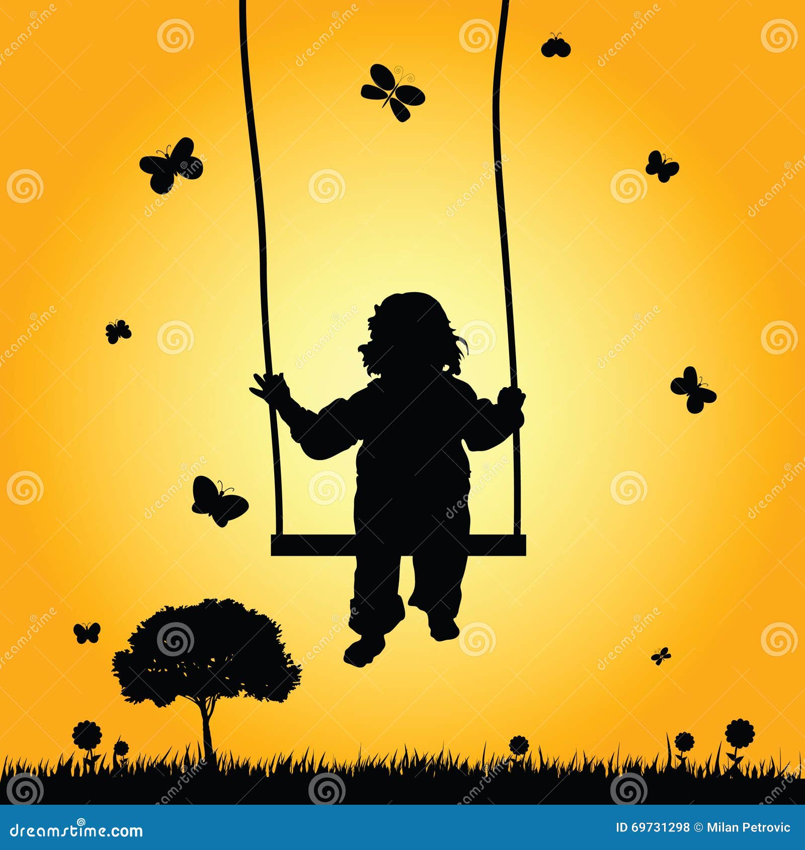Child On Swing Silhouette Illustration Stock Vector 
